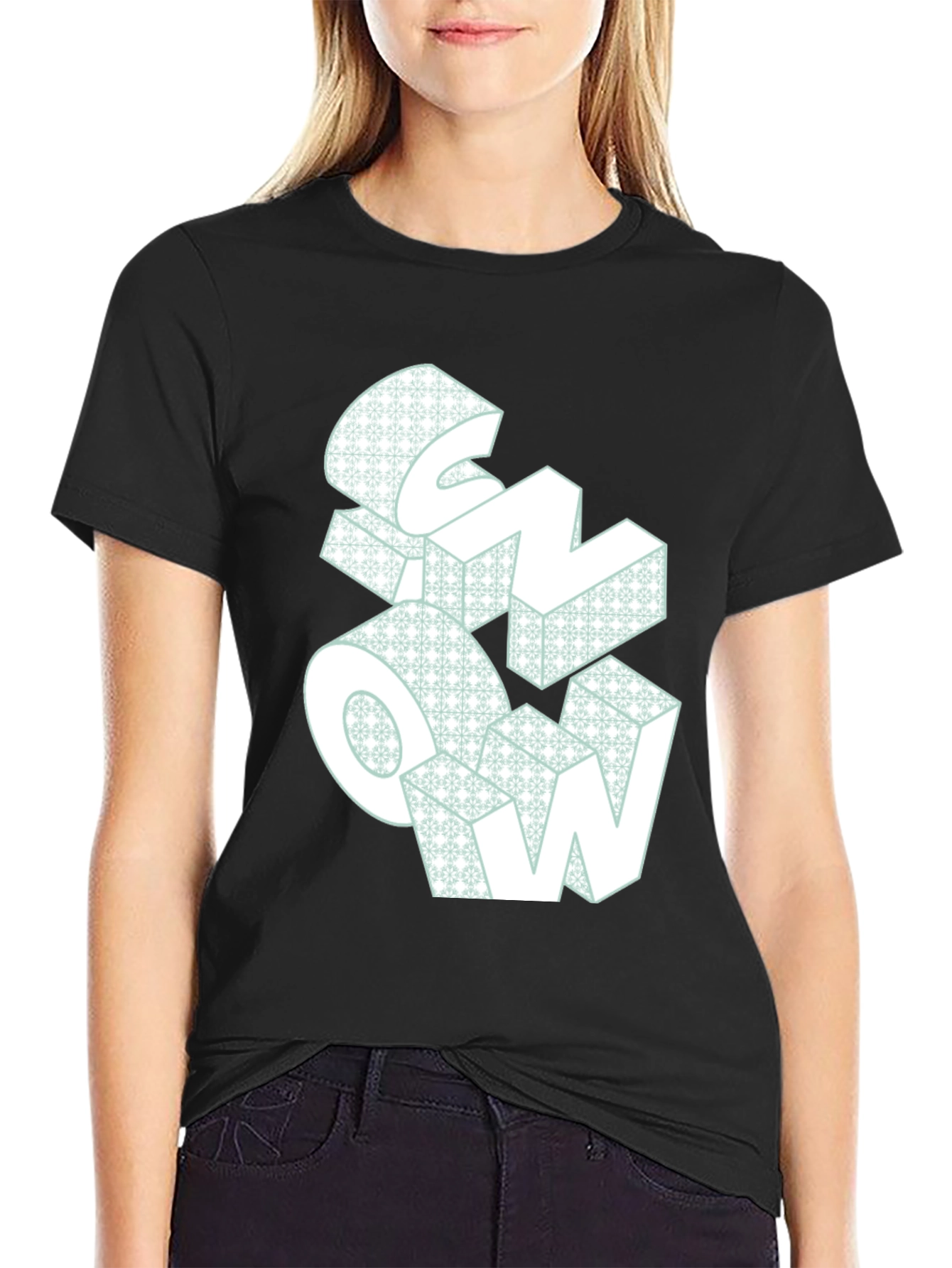 Snow Graphic Print Black T-Shirt