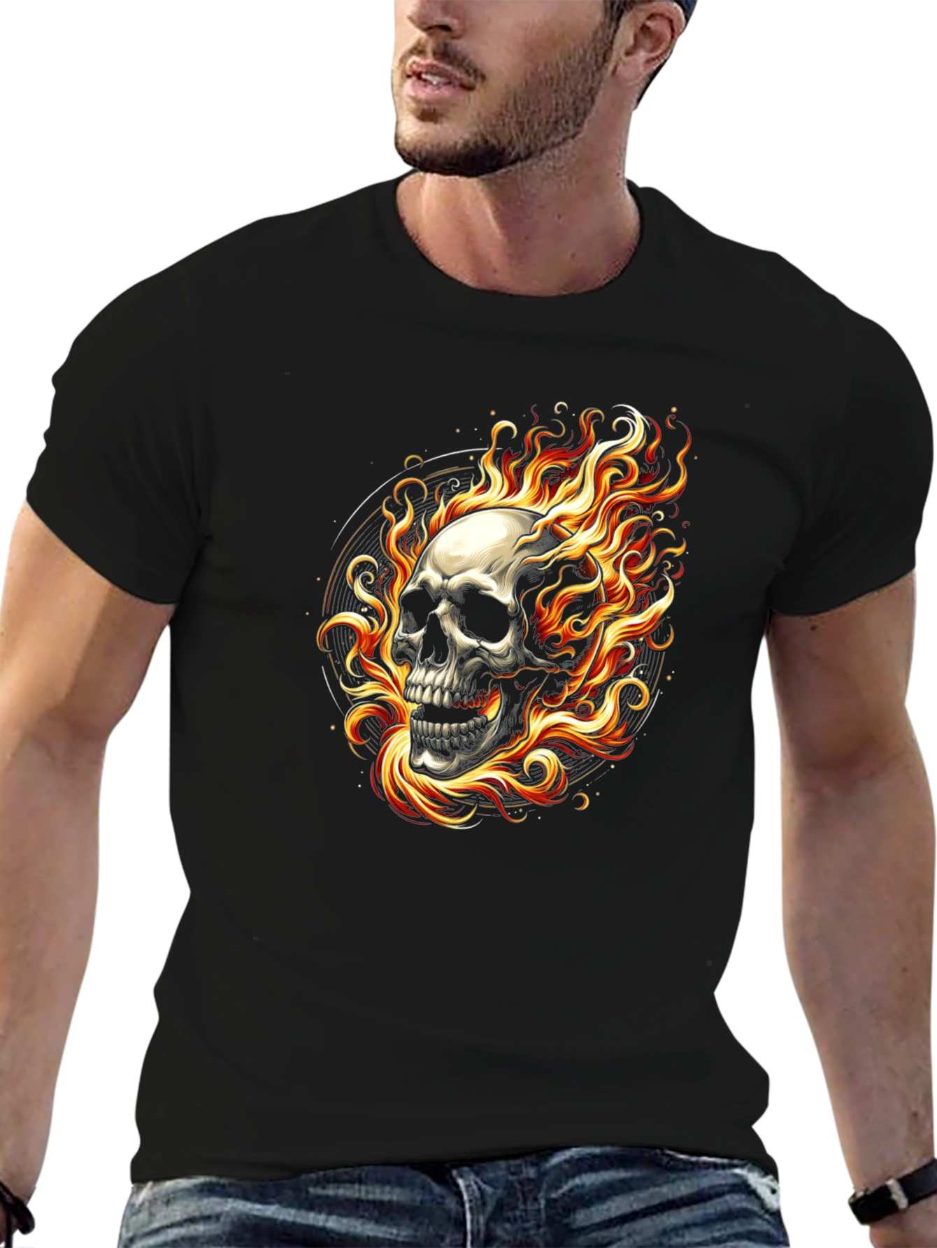 Flaming Skull Black T-Shirt - Edgy Graphic Tee