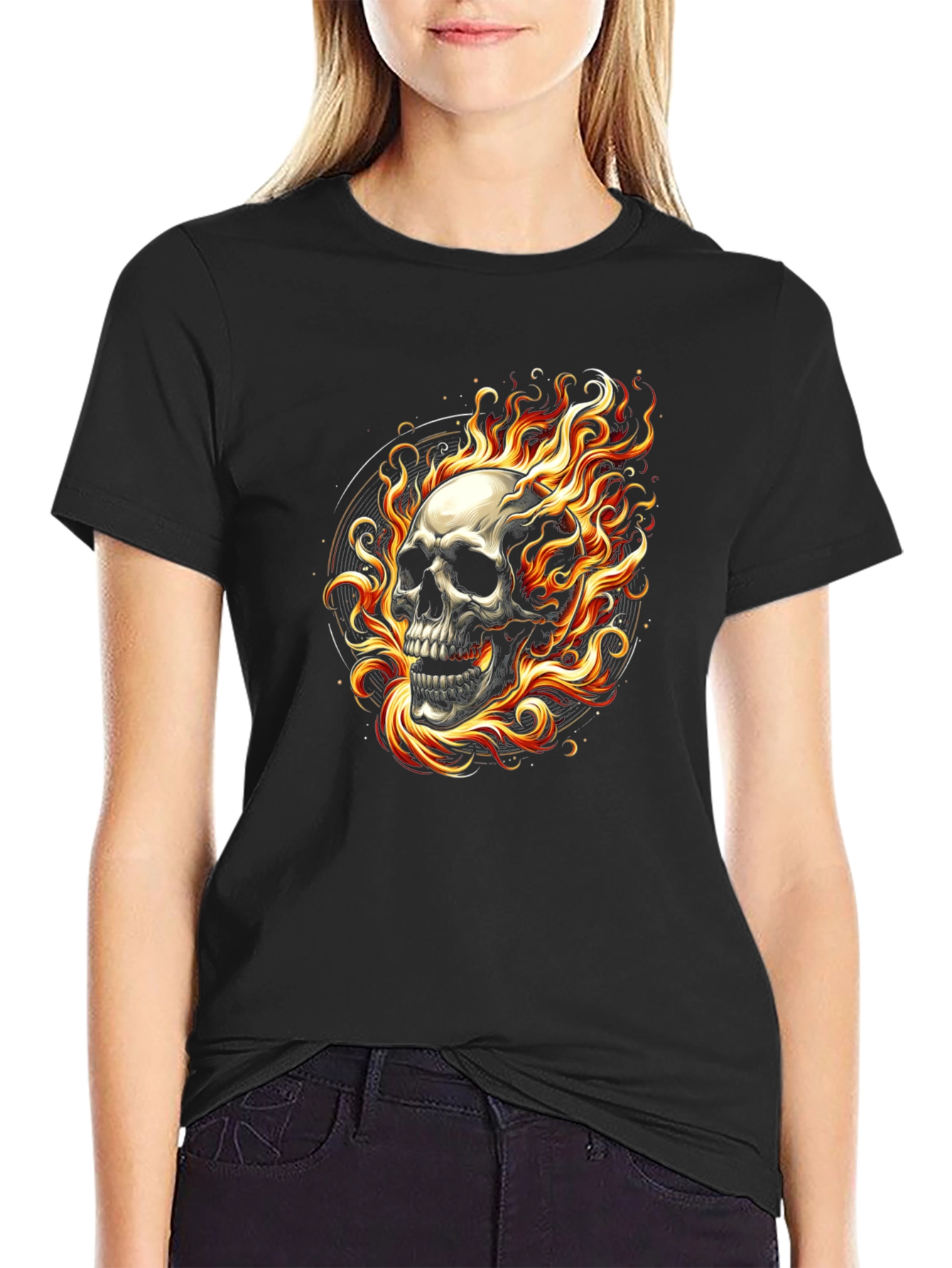 Flaming Skull Black T-Shirt - Edgy Graphic Tee