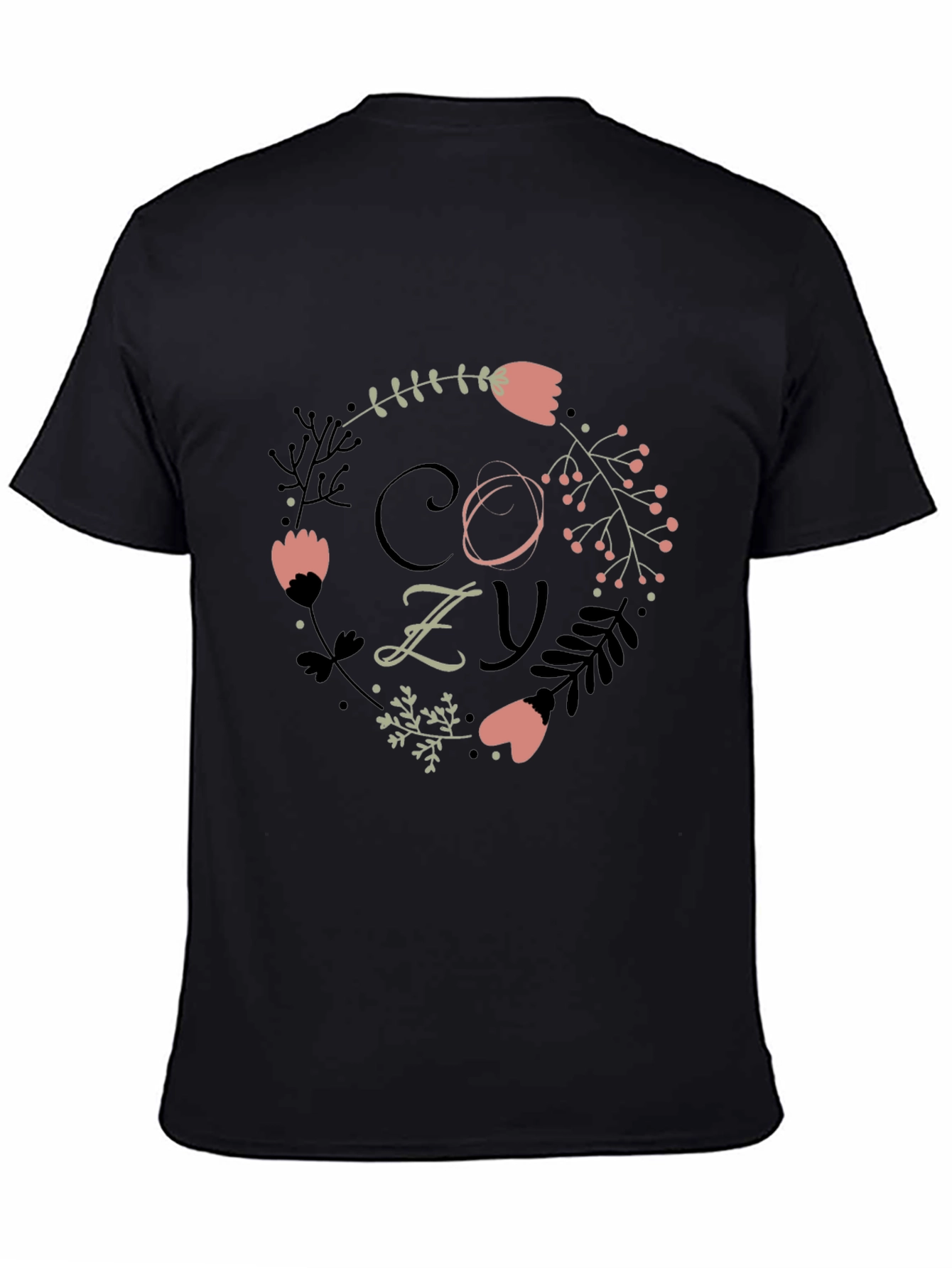 Cozy Floral Graphic Print Black T-Shirt