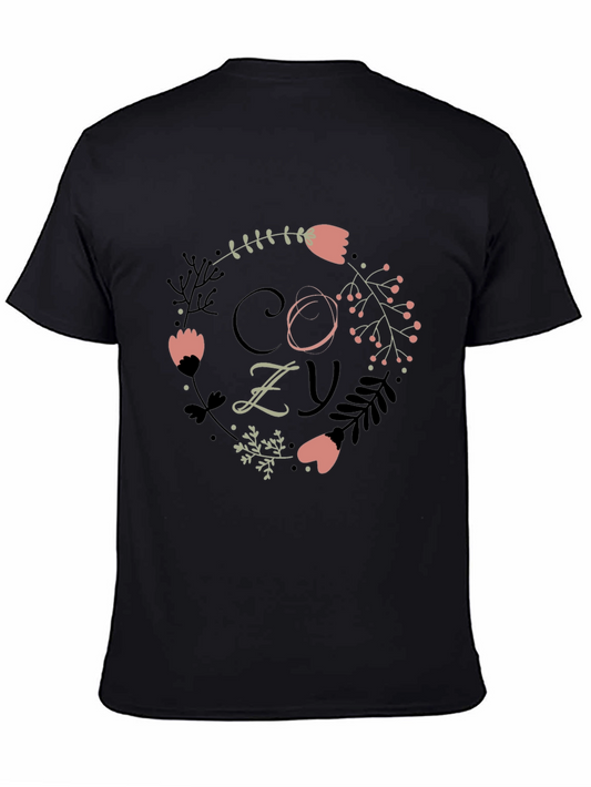 Cozy Floral Graphic Print Black T-Shirt