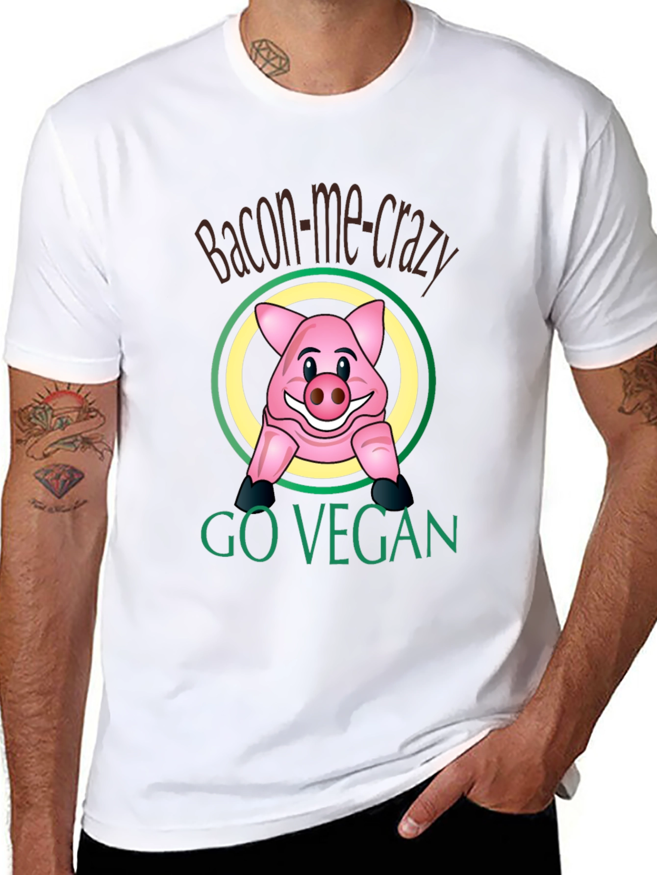 Bacon-Me-Crazy Go Vegan T-Shirt - Funny Pig Design