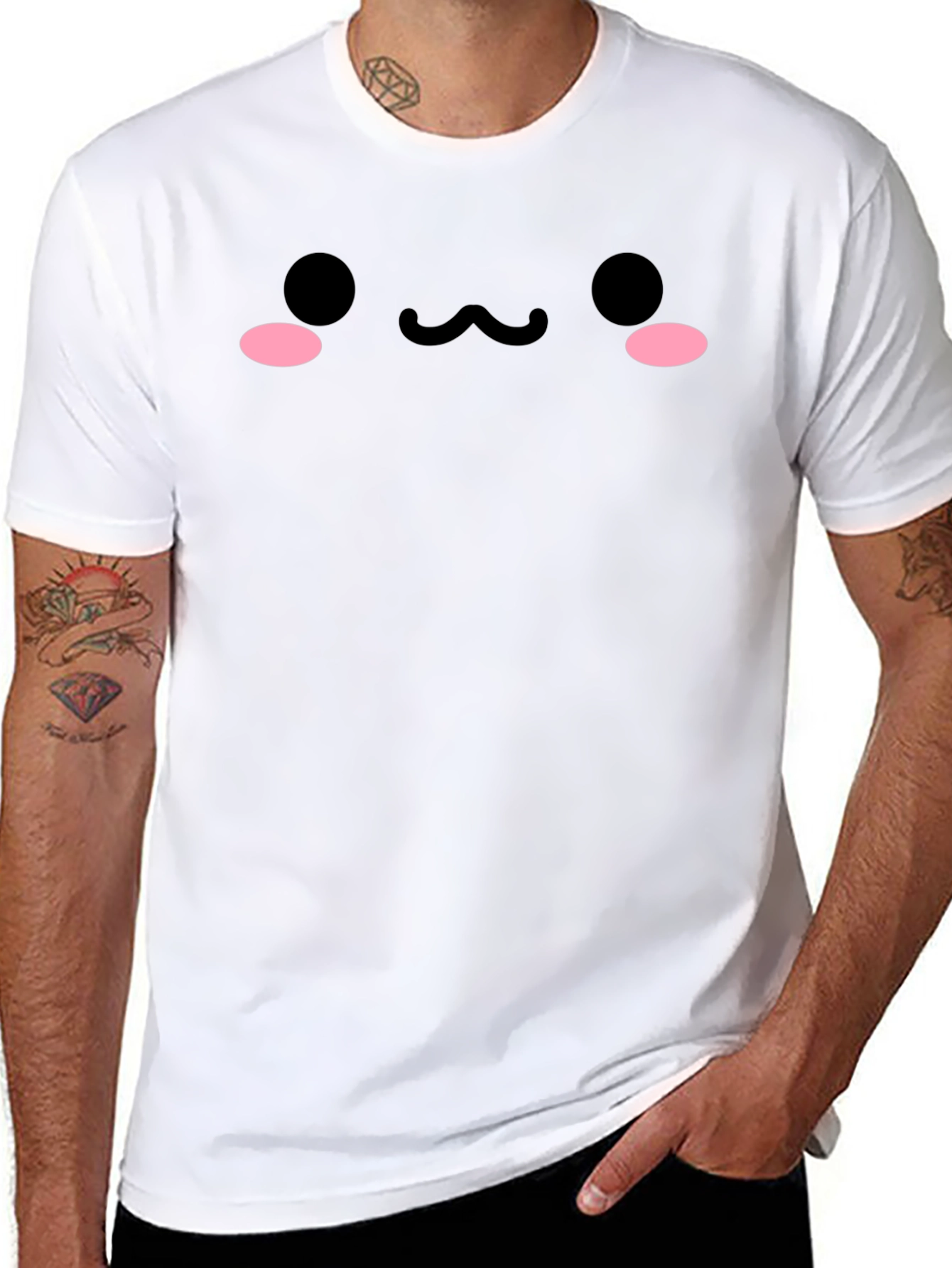Cute Kawaii Face Black T-Shirt