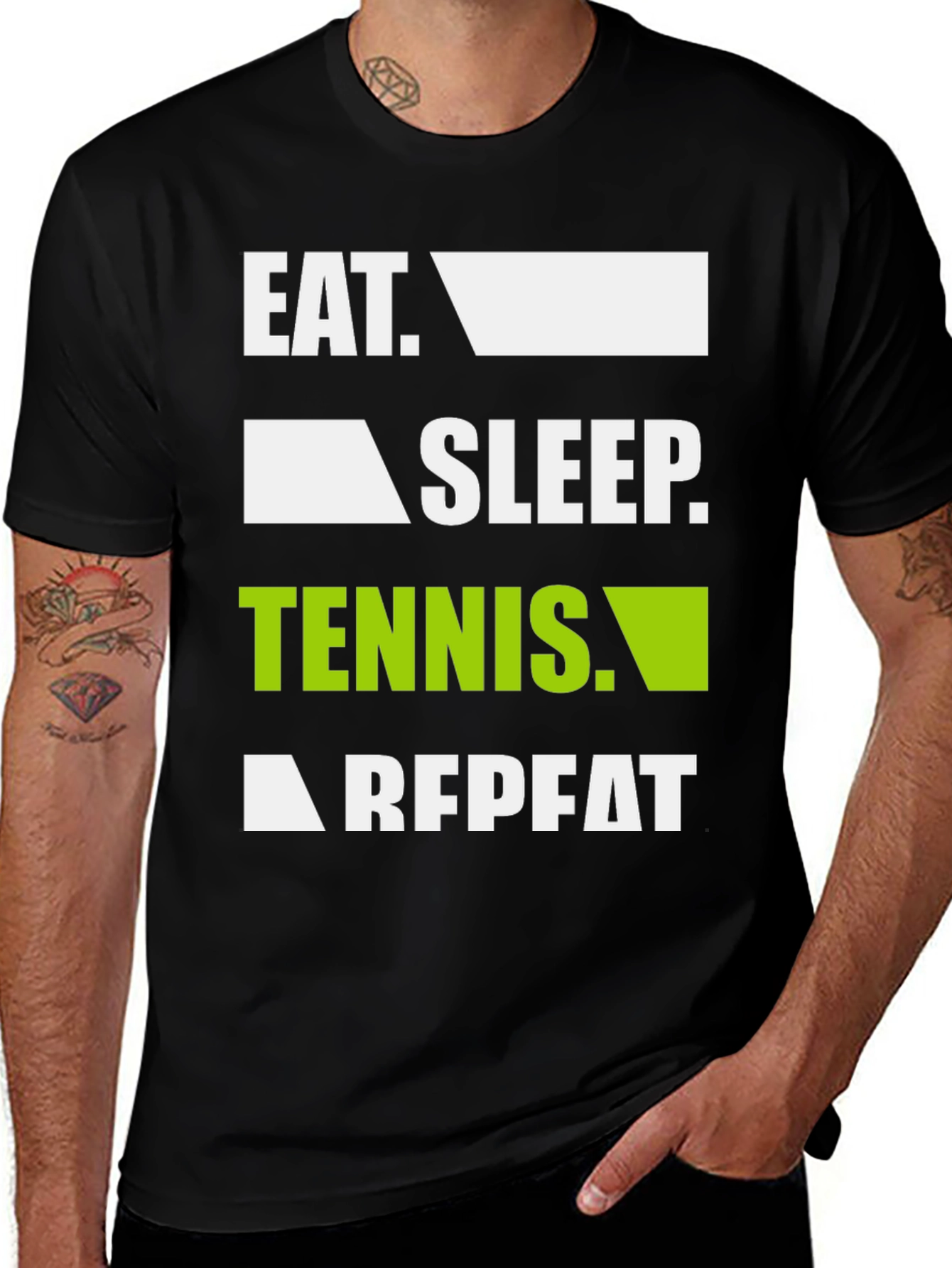 Eat Sleep Tennis Repeat Black Graphic T-Shirt