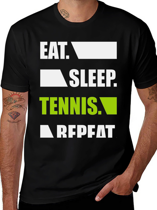 Eat Sleep Tennis Repeat Black Graphic T-Shirt