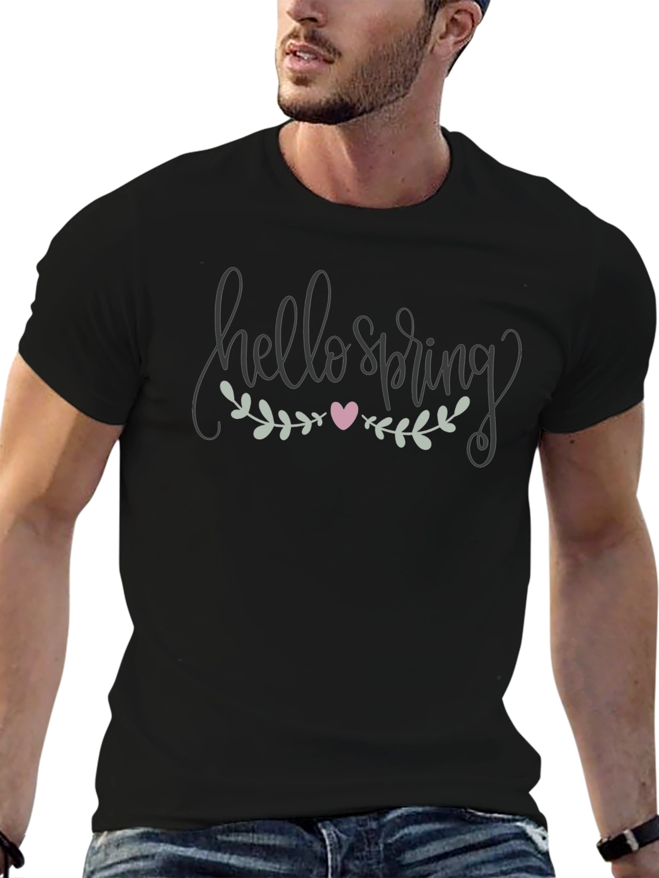 Hello Spring Graphic T-Shirt - Black Cotton Tee