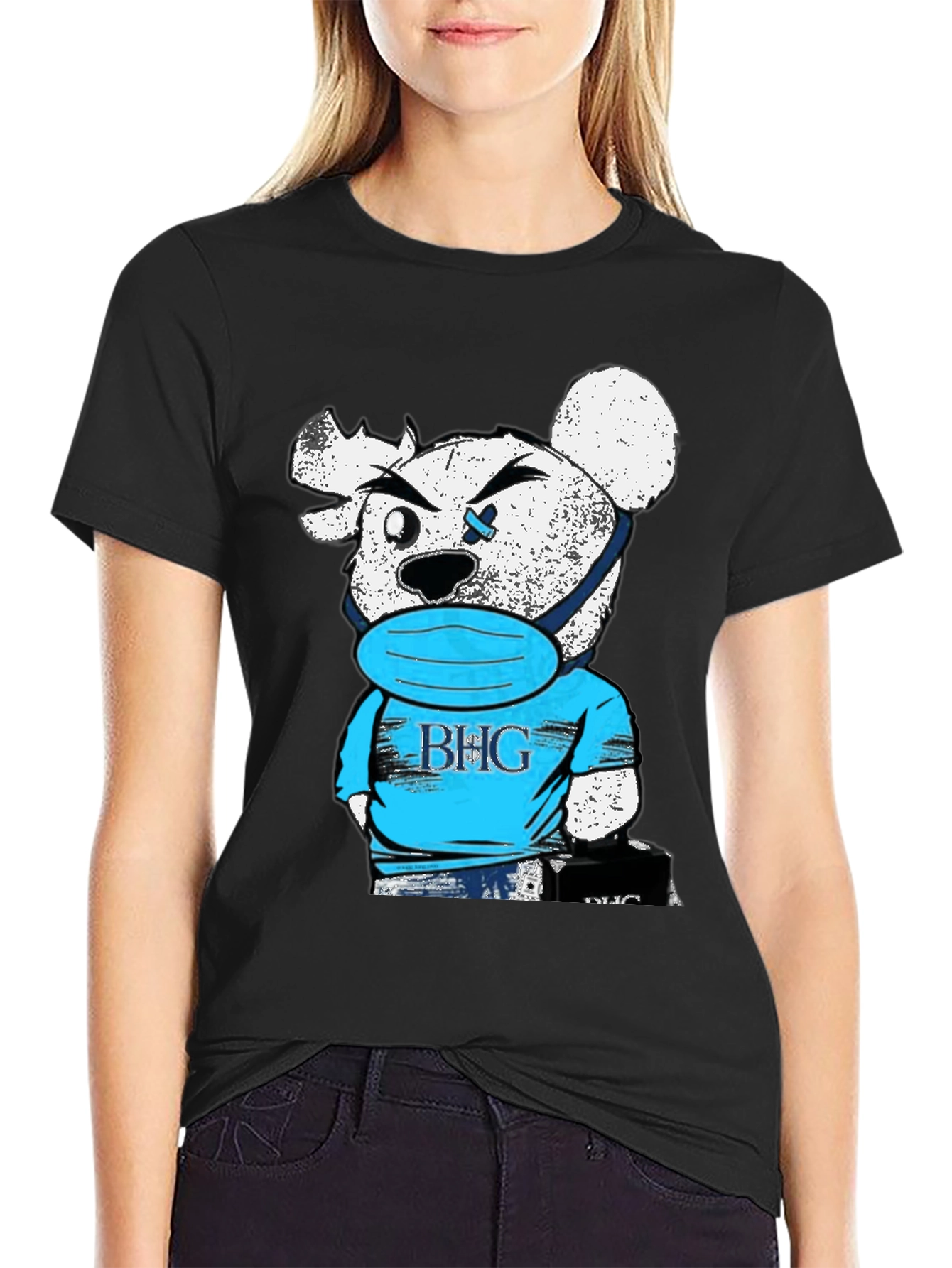 BHG Teddy Bear Face Mask Black T-Shirt