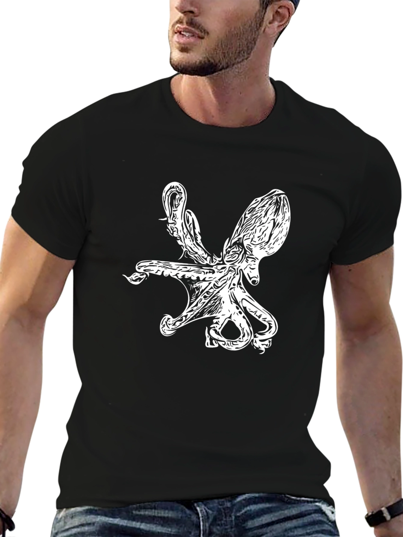 Octopus Graphic Black T-Shirt - Sea Creature Tee
