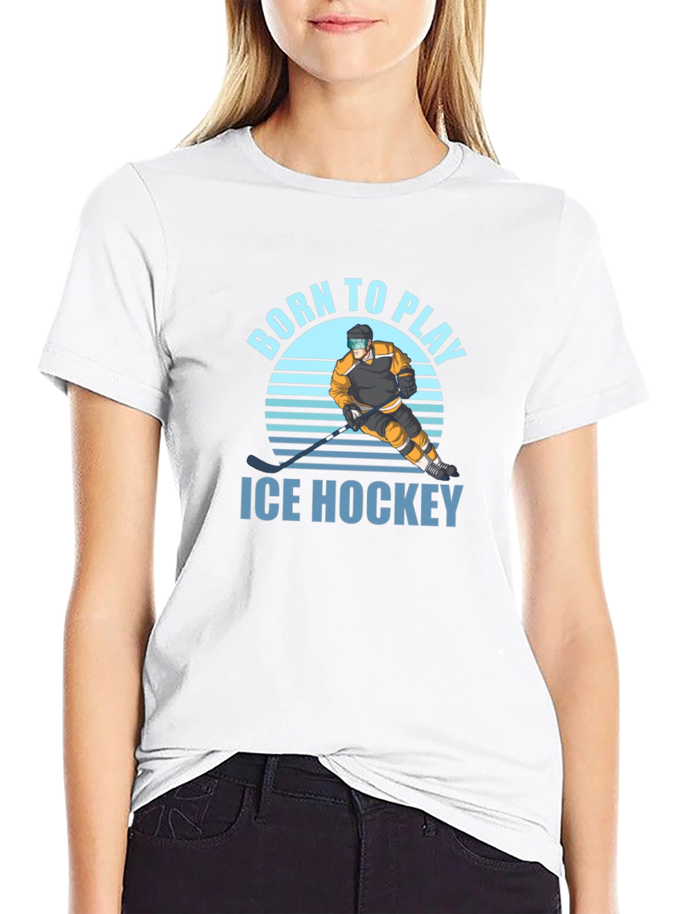 Born to Play Ice Hockey Black T-Shirt