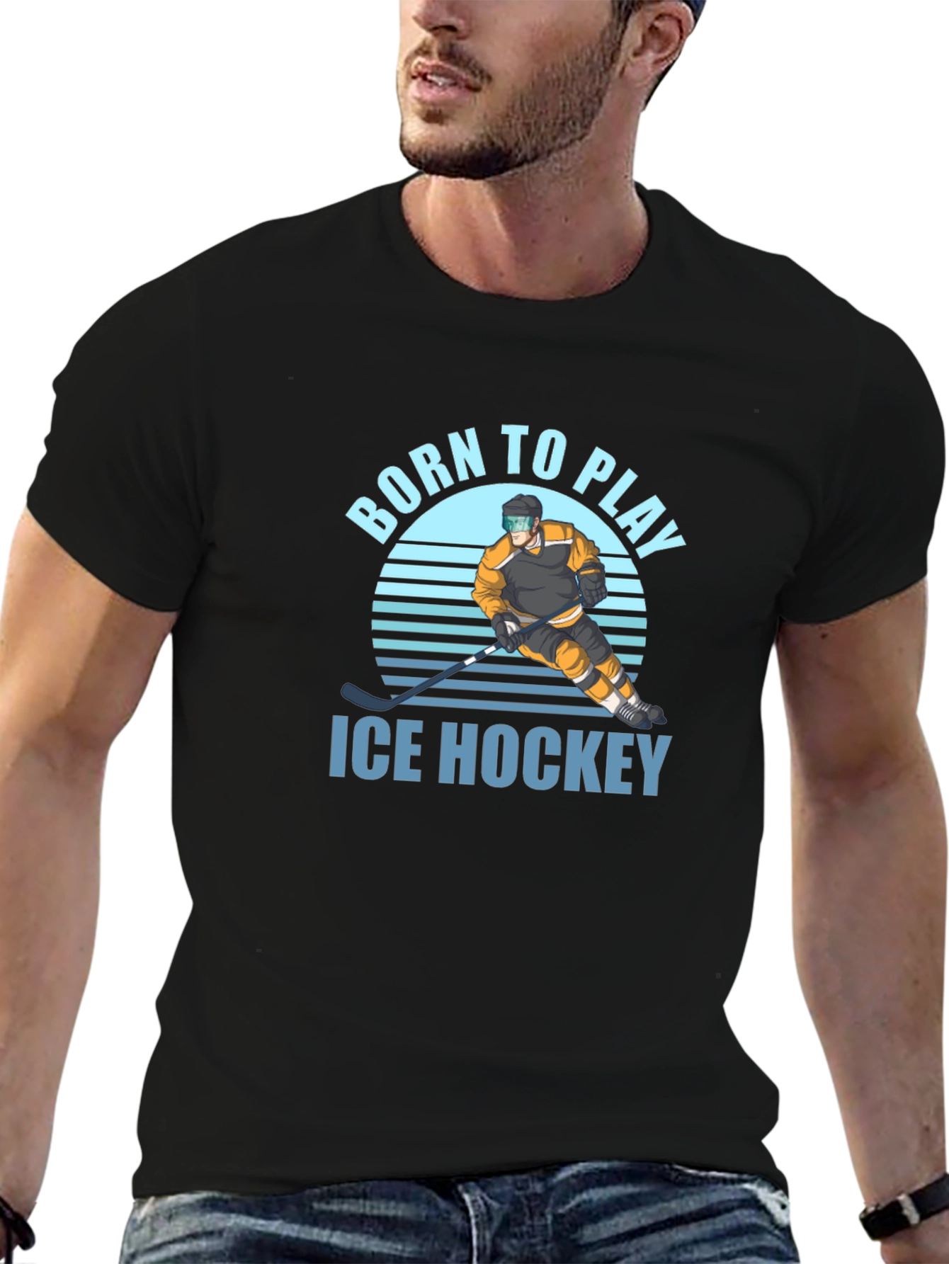 Born to Play Ice Hockey Black T-Shirt
