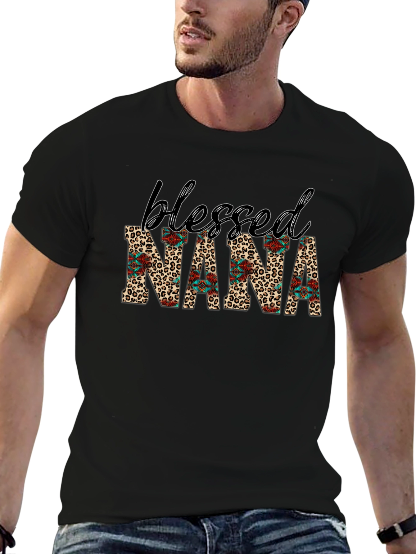 Blessed Nana Graphic Tee - Leopard Print