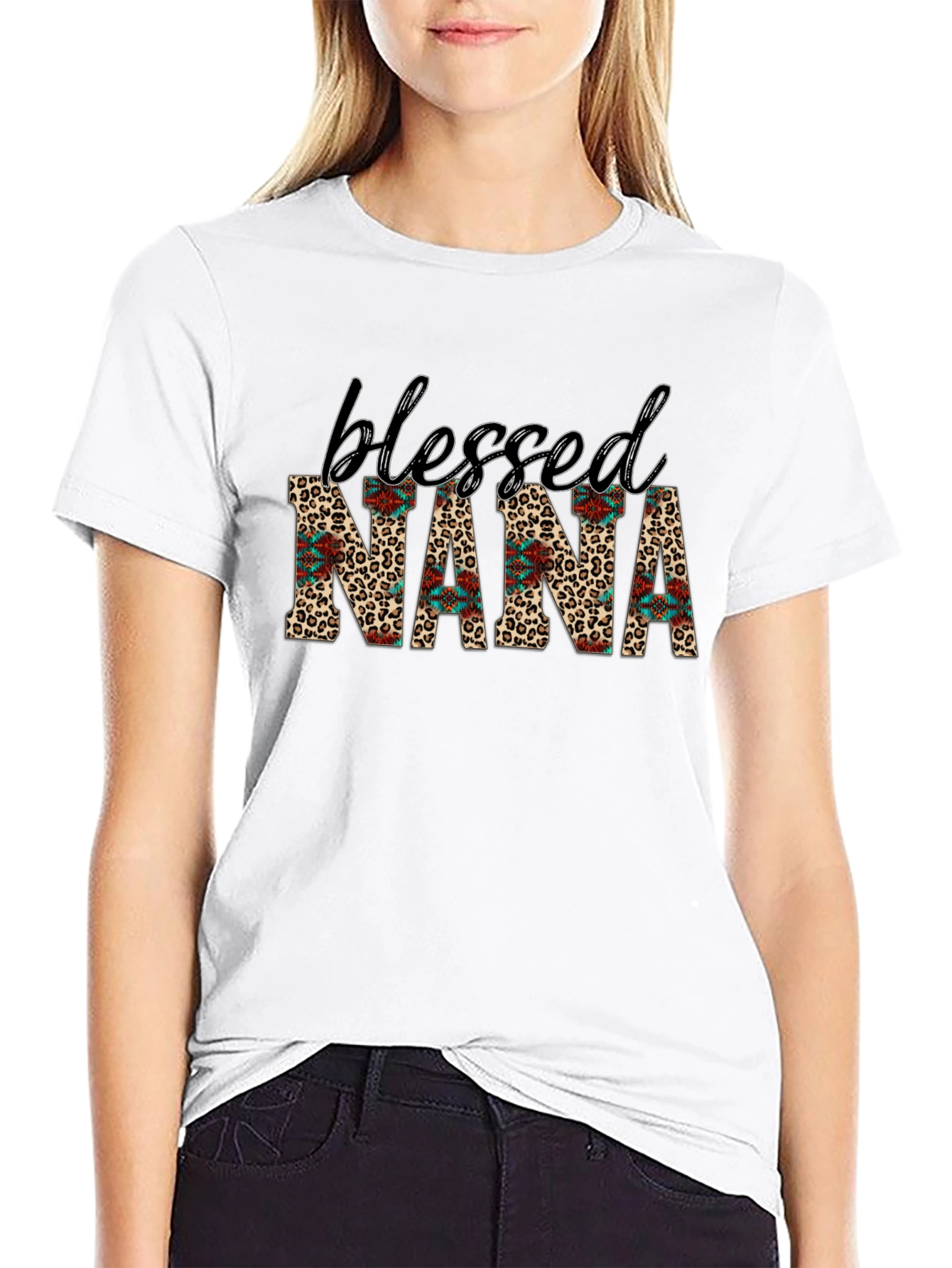 Blessed Nana Graphic Tee - Leopard Print