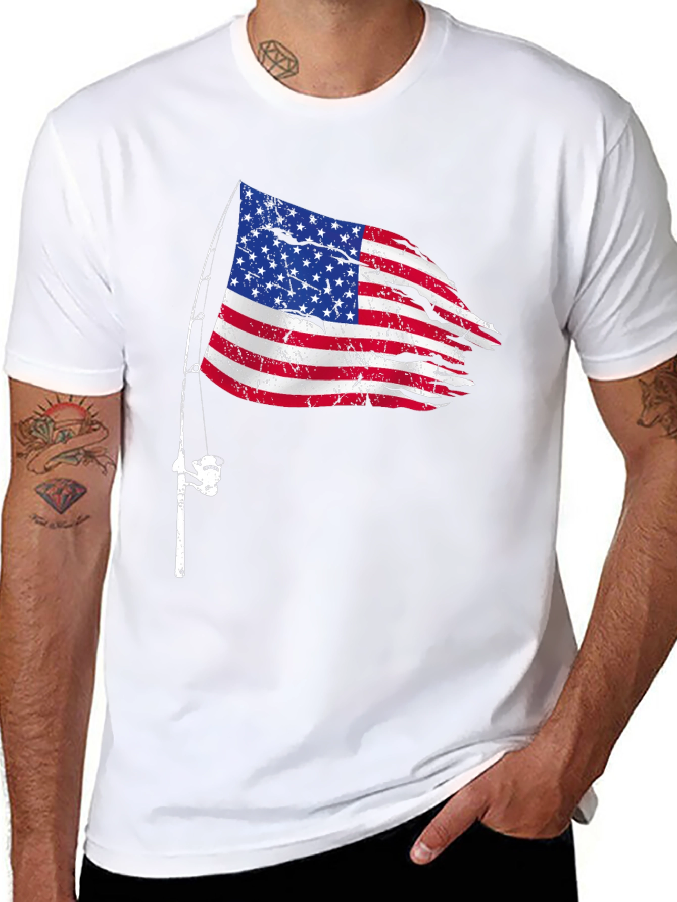 American Flag Fishing Rod T-Shirt