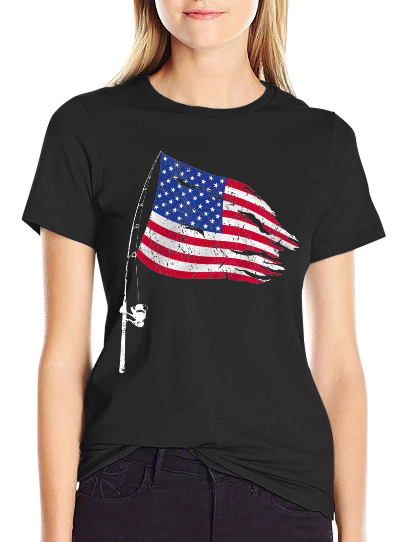American Flag Fishing Rod T-Shirt