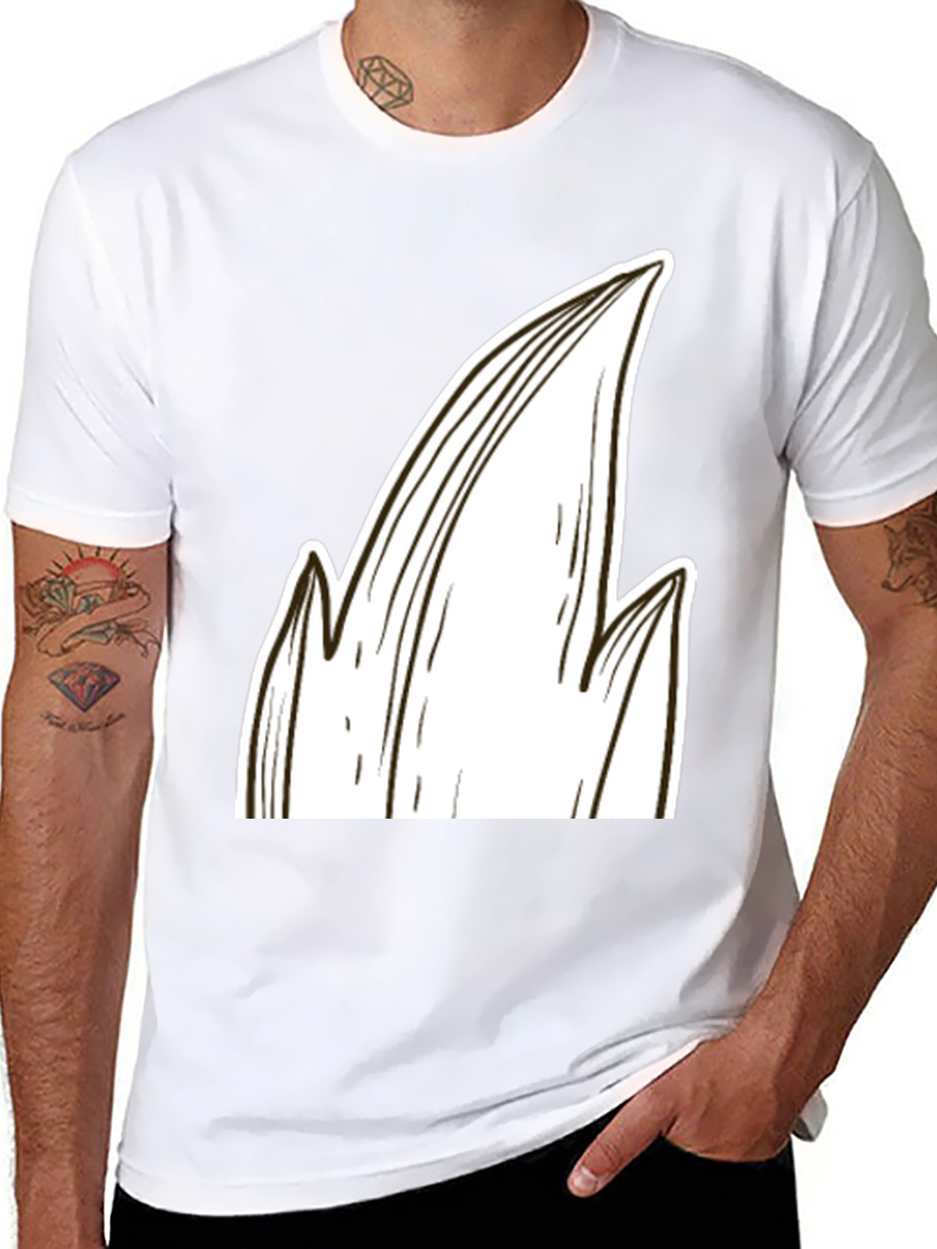Stylized Black T-Shirt with White Abstract Design