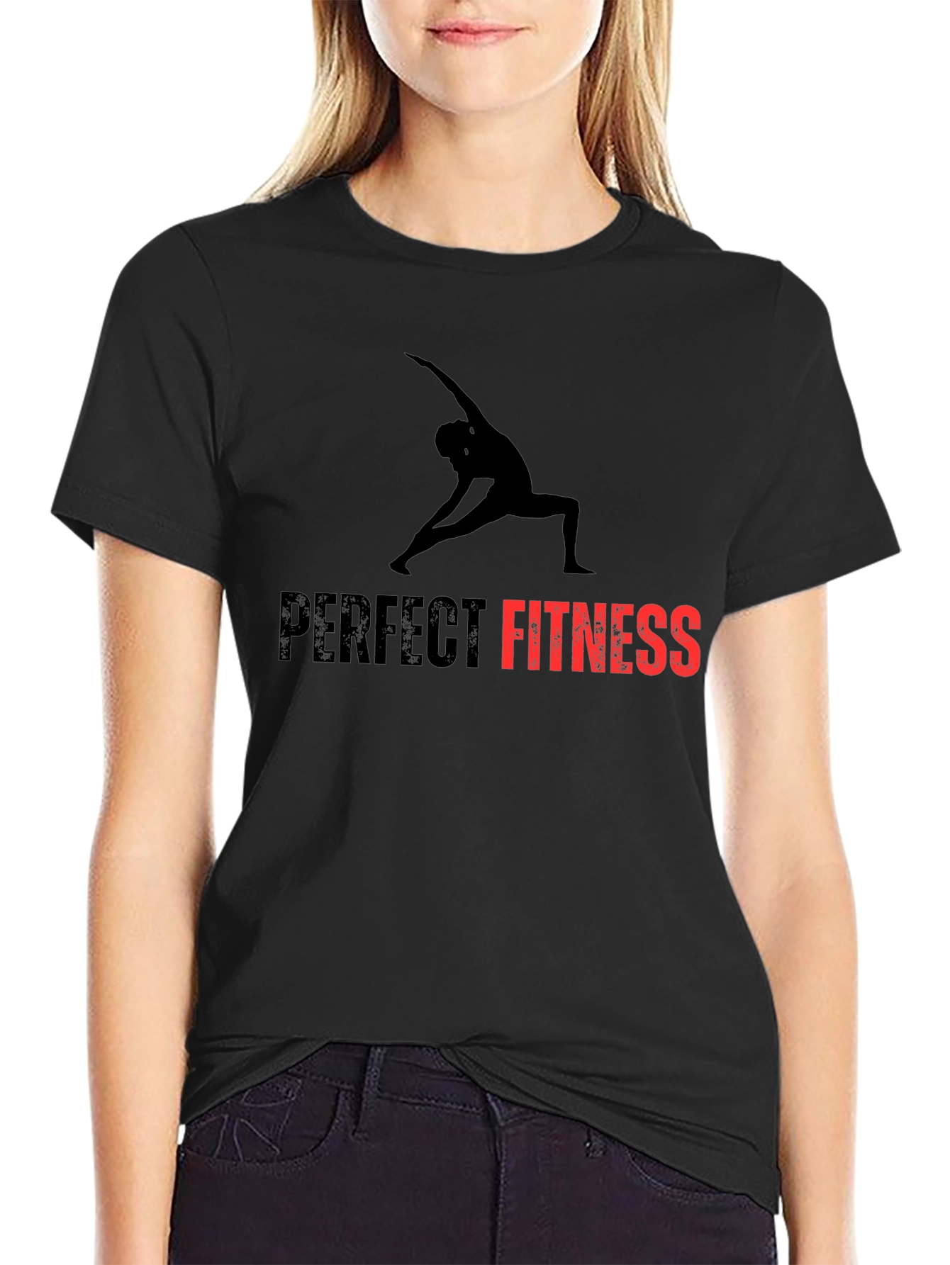 Perfect Fitness Black T-Shirt Yoga Design