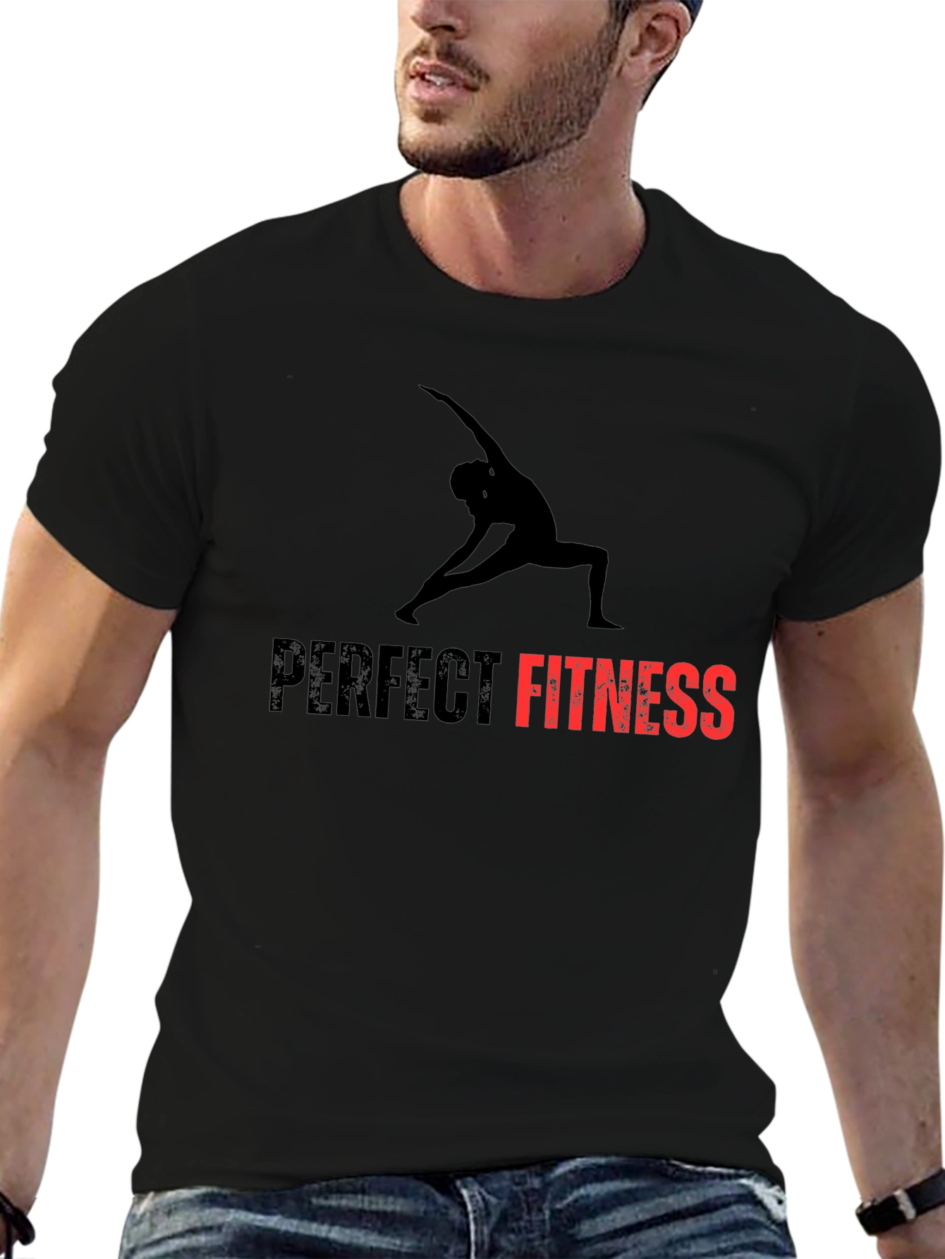 Perfect Fitness Black T-Shirt Yoga Design