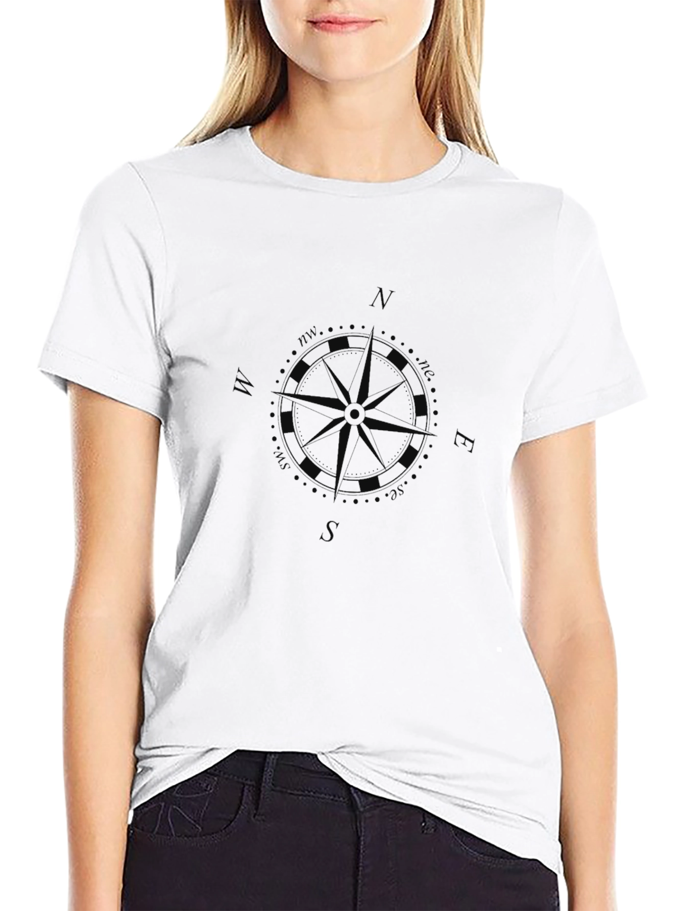 Mens Black Compass Graphic T-Shirt