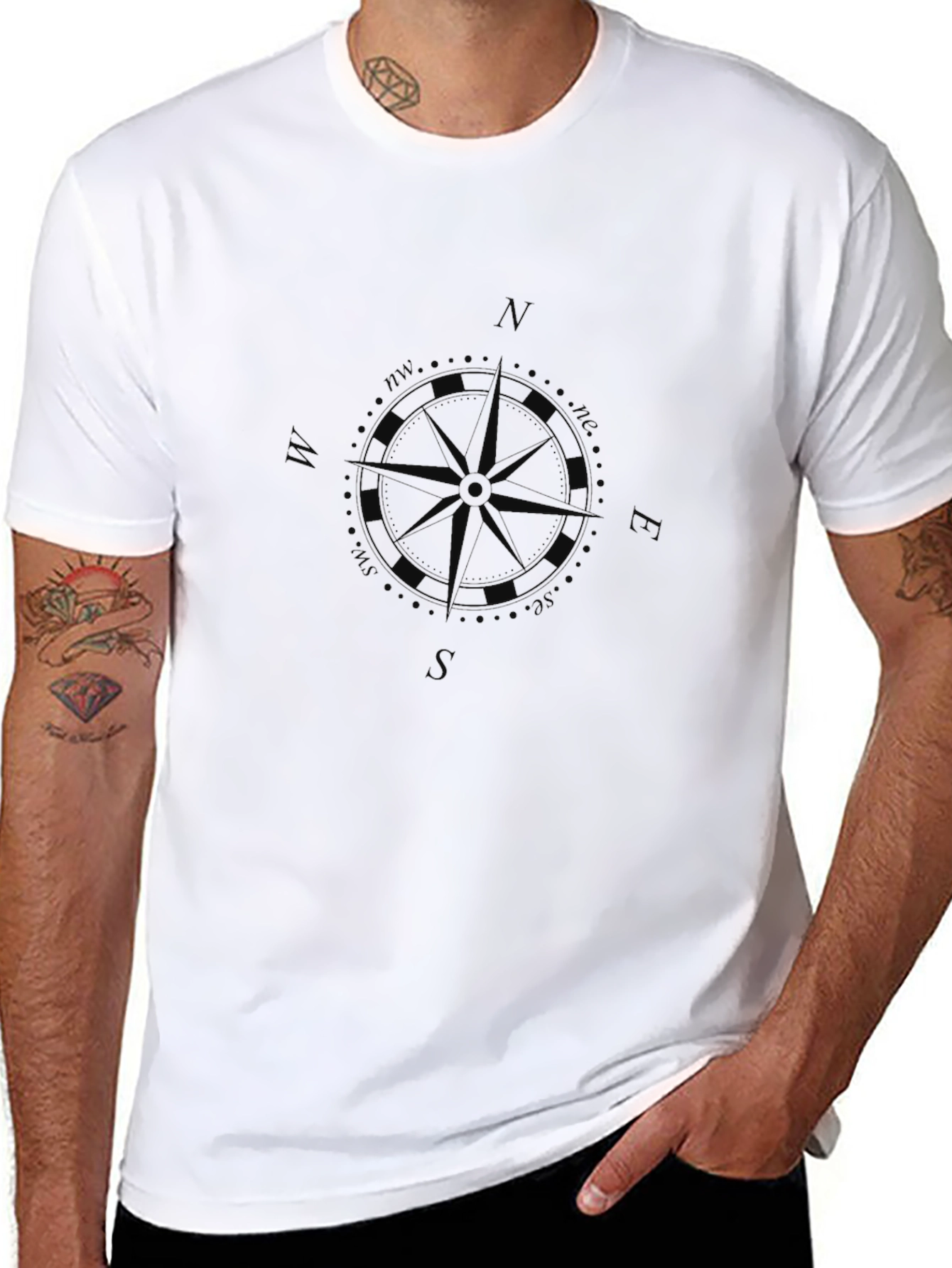 Mens Black Compass Graphic T-Shirt