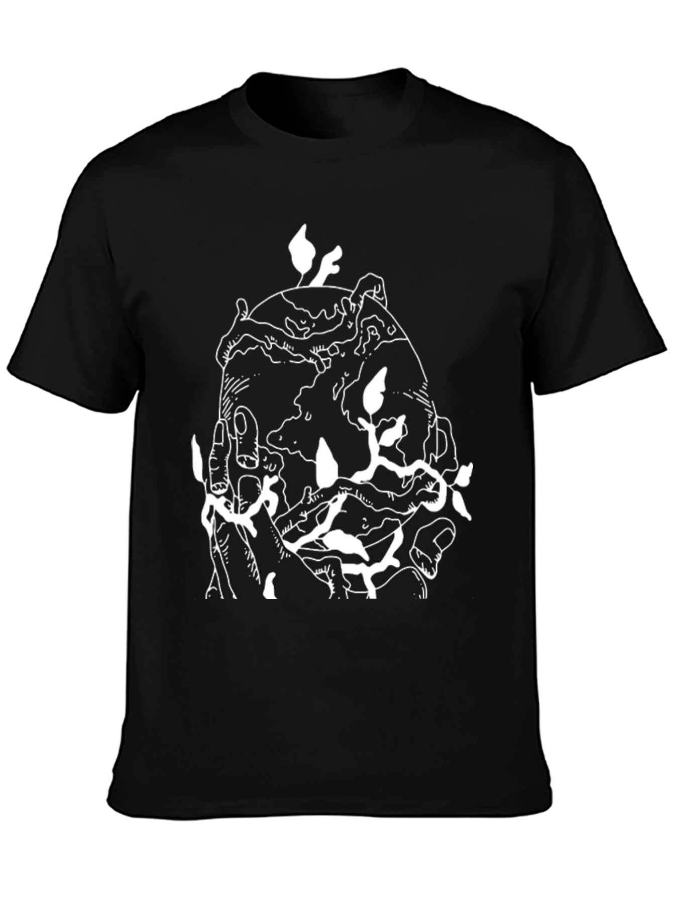 Black Graphic Tee: Earth in Hand Design