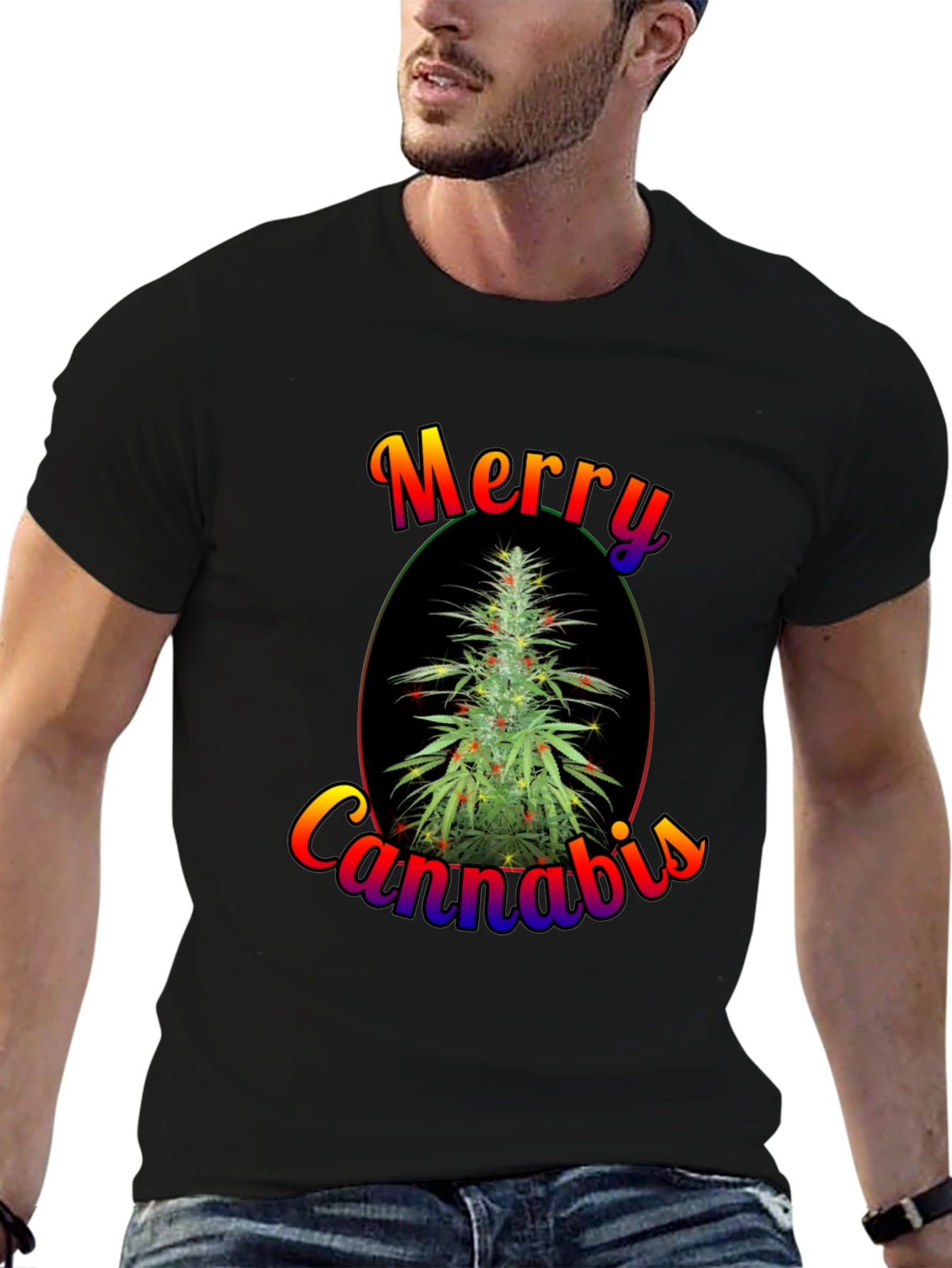 Merry Cannabis Christmas Tree Graphic T-Shirt