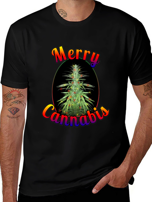 Merry Cannabis Christmas Tree Graphic T-Shirt