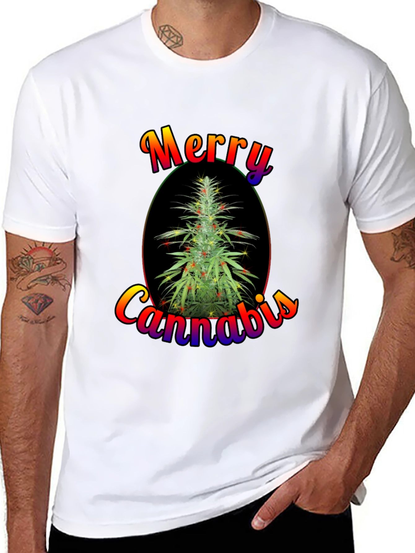 Merry Cannabis Christmas Tree Graphic T-Shirt