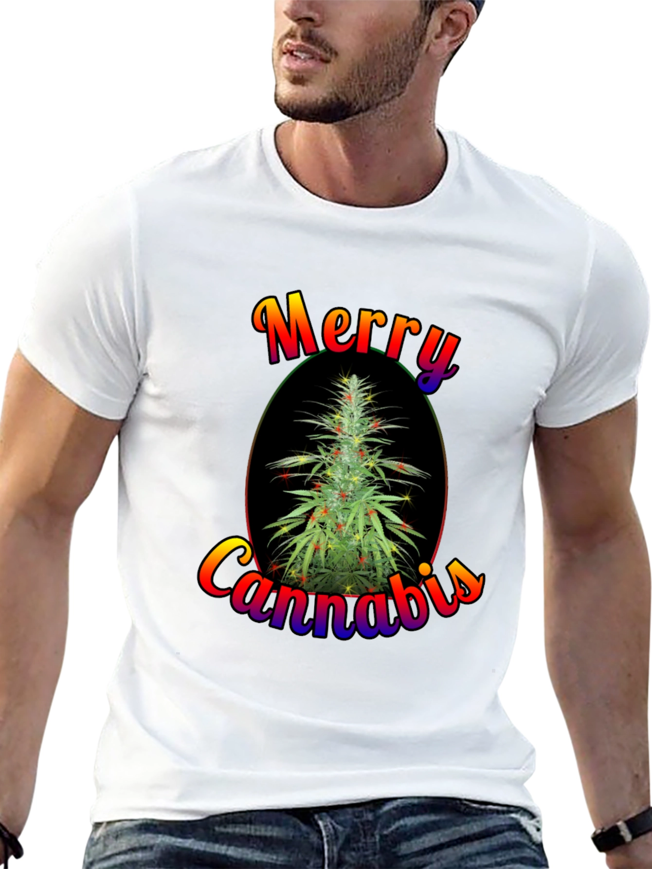 Merry Cannabis Christmas Tree Graphic T-Shirt