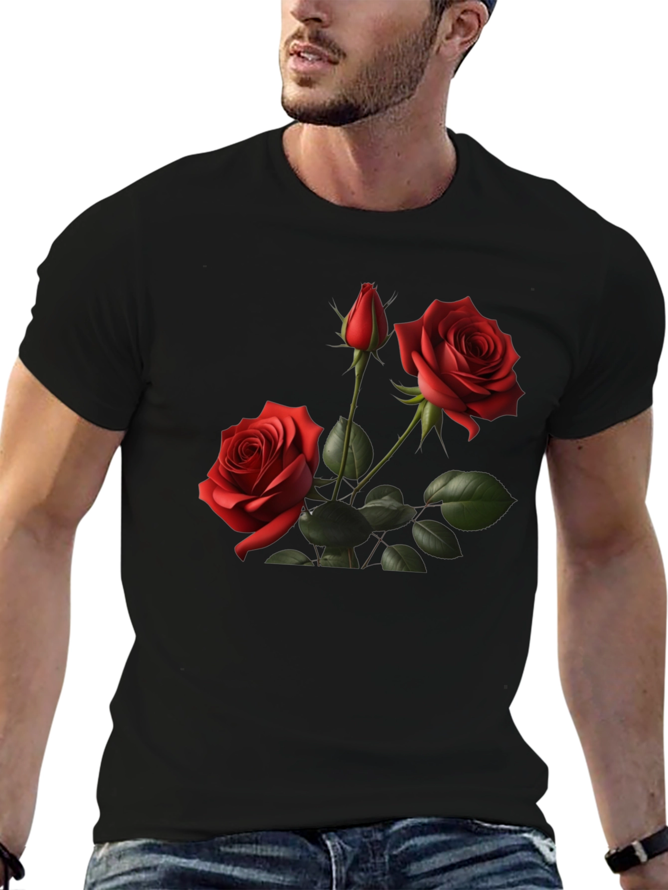 Roses on Black T-Shirt