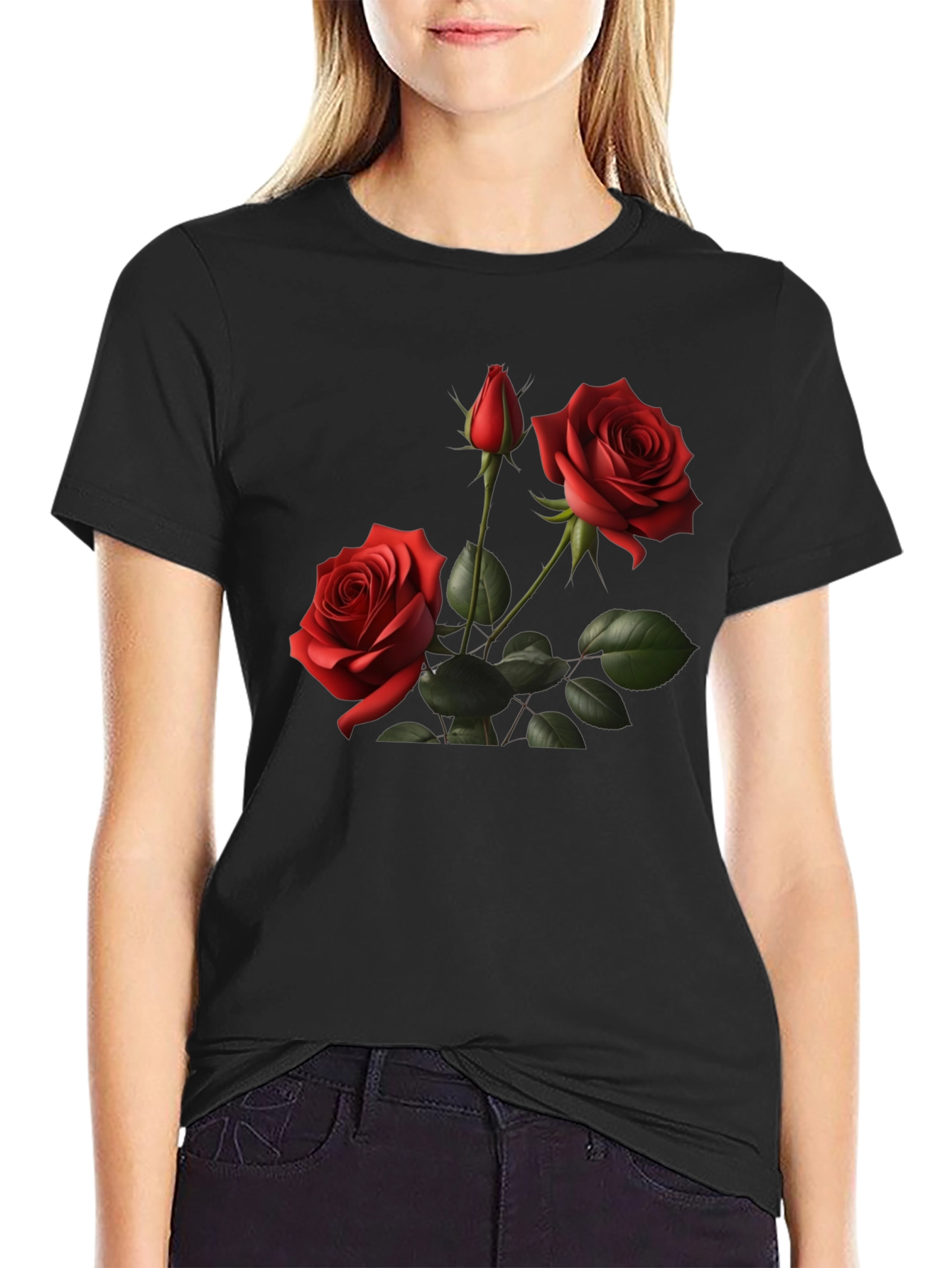 Roses on Black T-Shirt