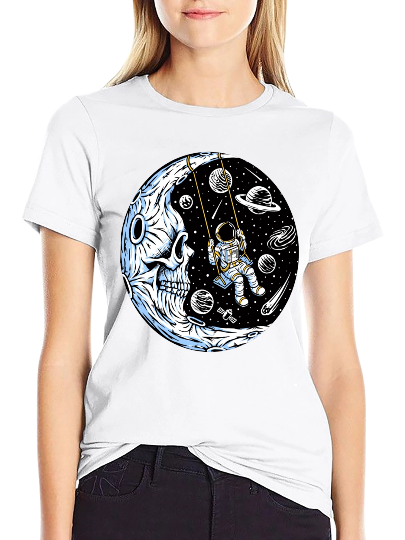 Astronaut on Moon Skull Graphic Tee