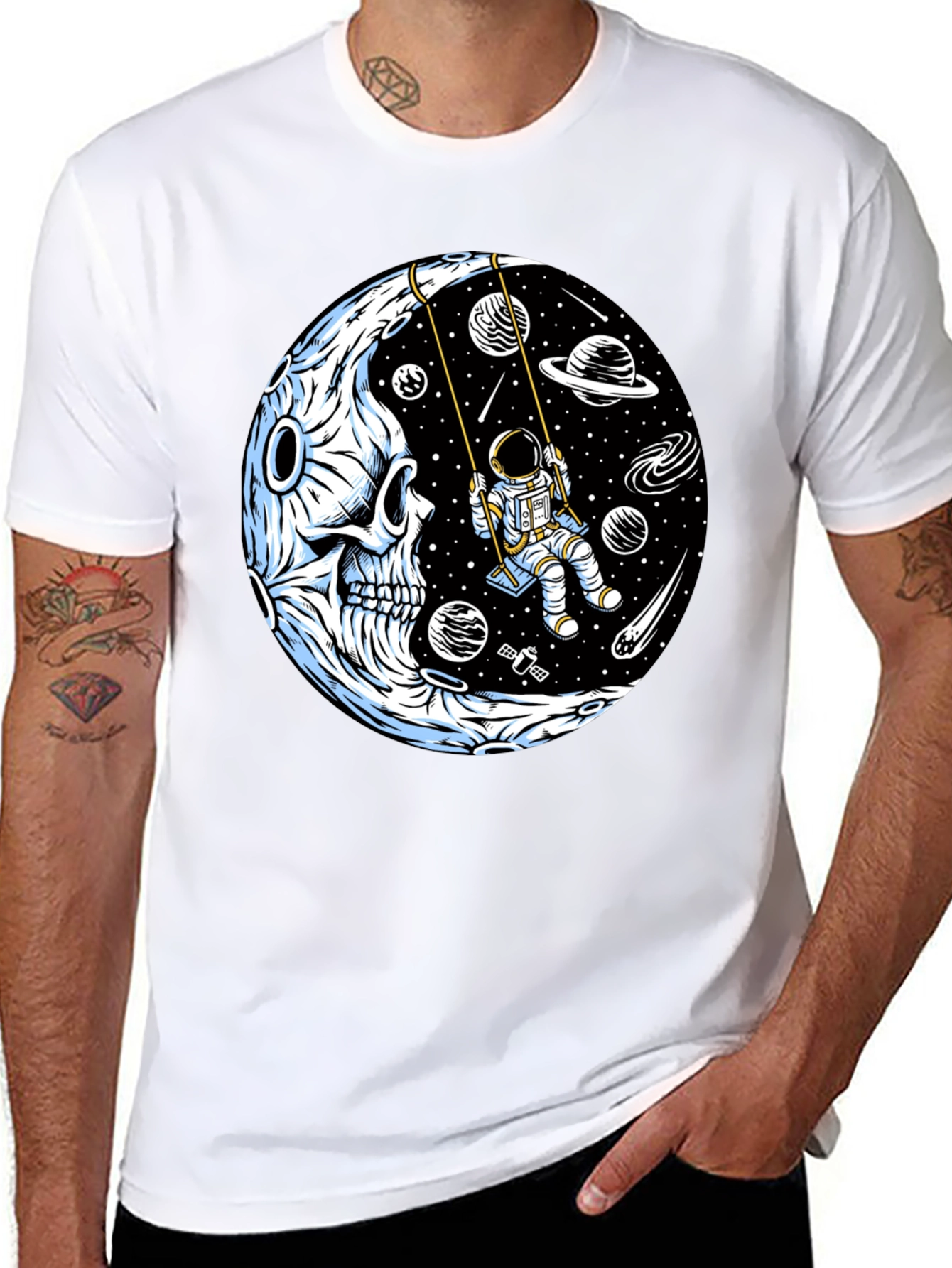 Astronaut on Moon Skull Graphic Tee