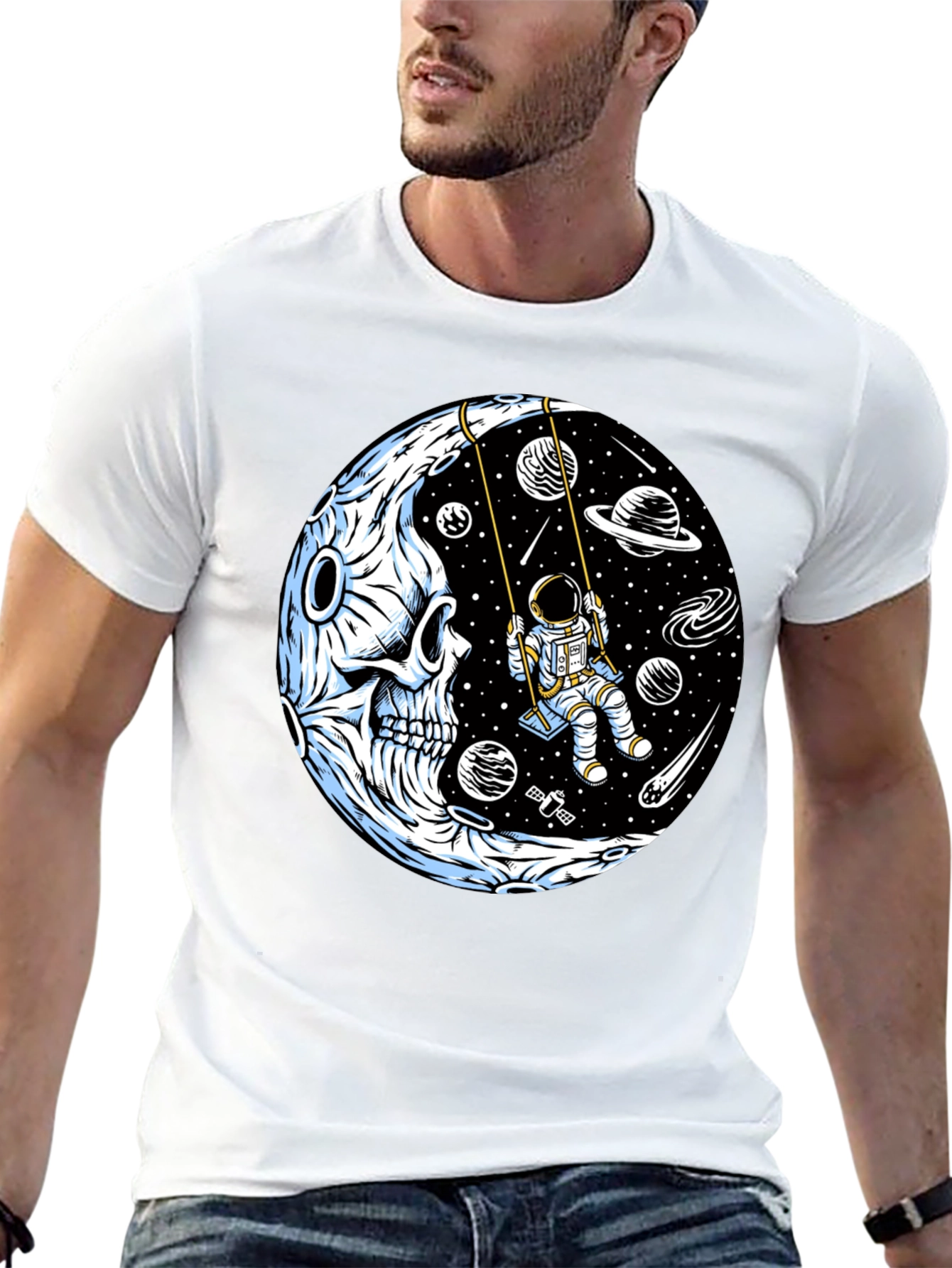 Astronaut on Moon Skull Graphic Tee