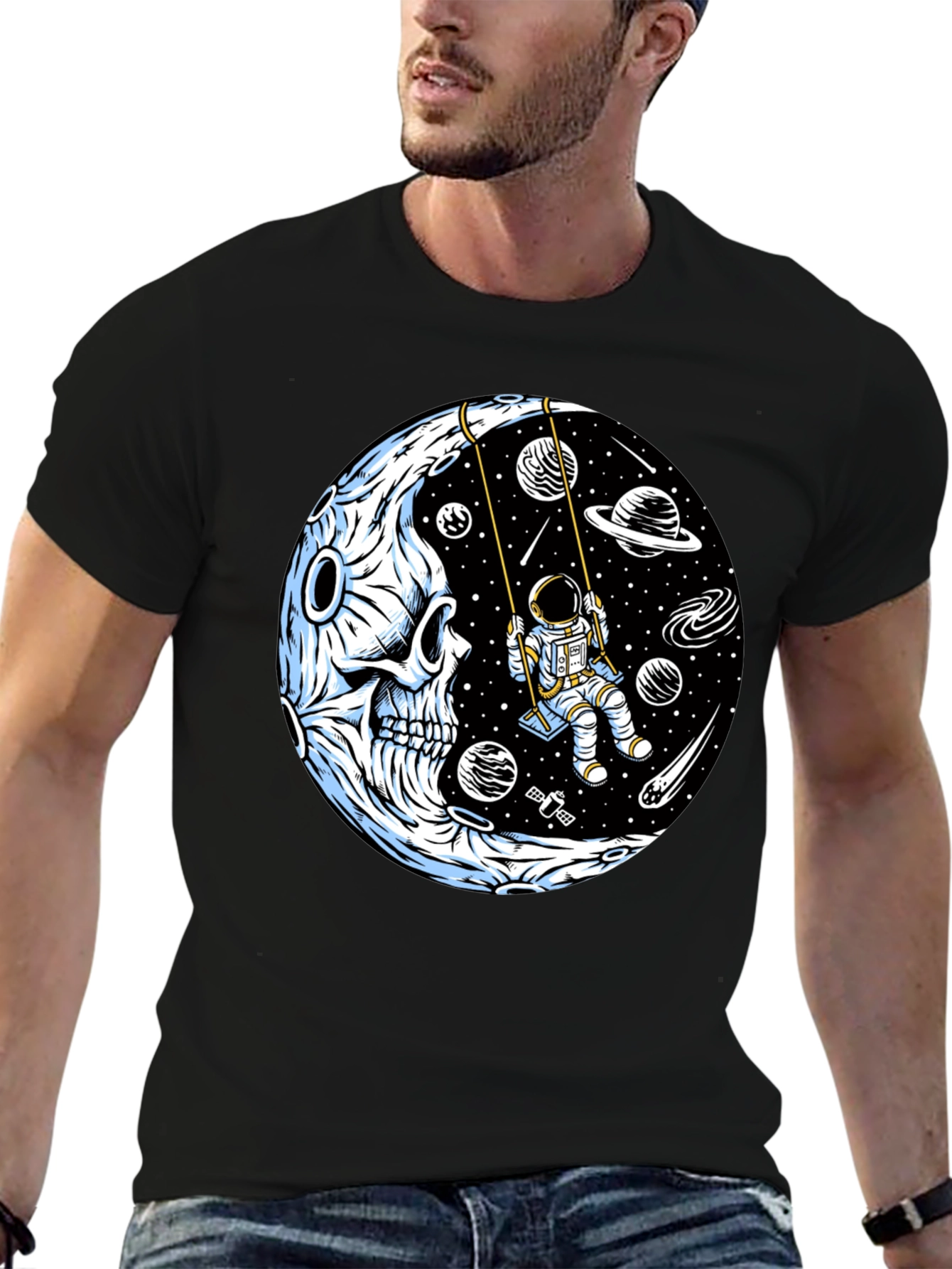 Astronaut on Moon Skull Graphic Tee