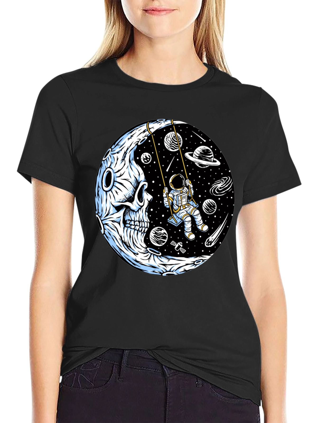 Astronaut on Moon Skull Graphic Tee