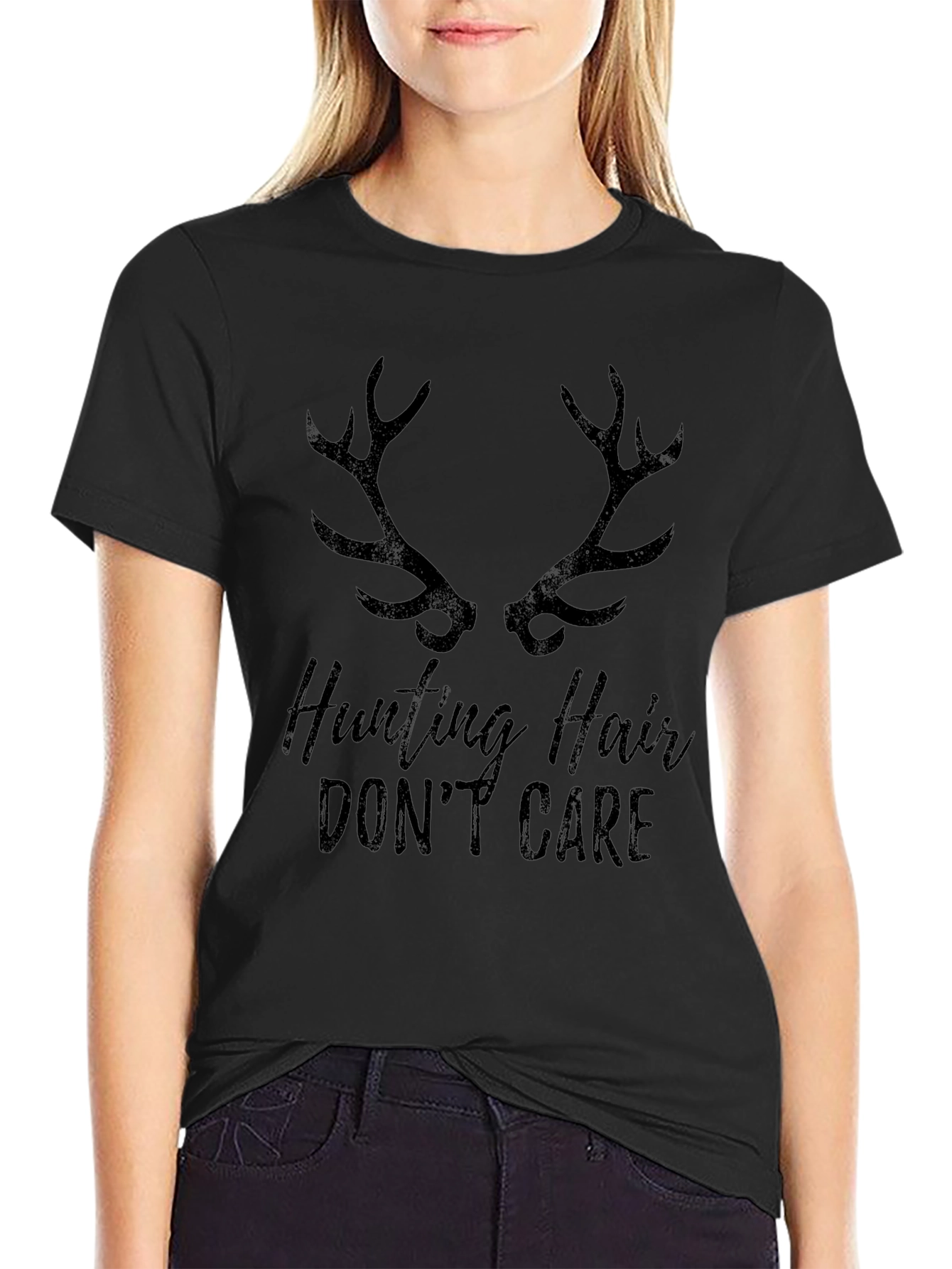 Hunting Hair Dont Care Black Graphic Tee