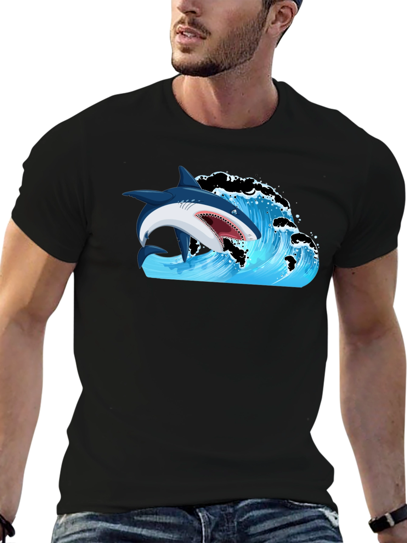 Shark Wave Graphic Print T-Shirt