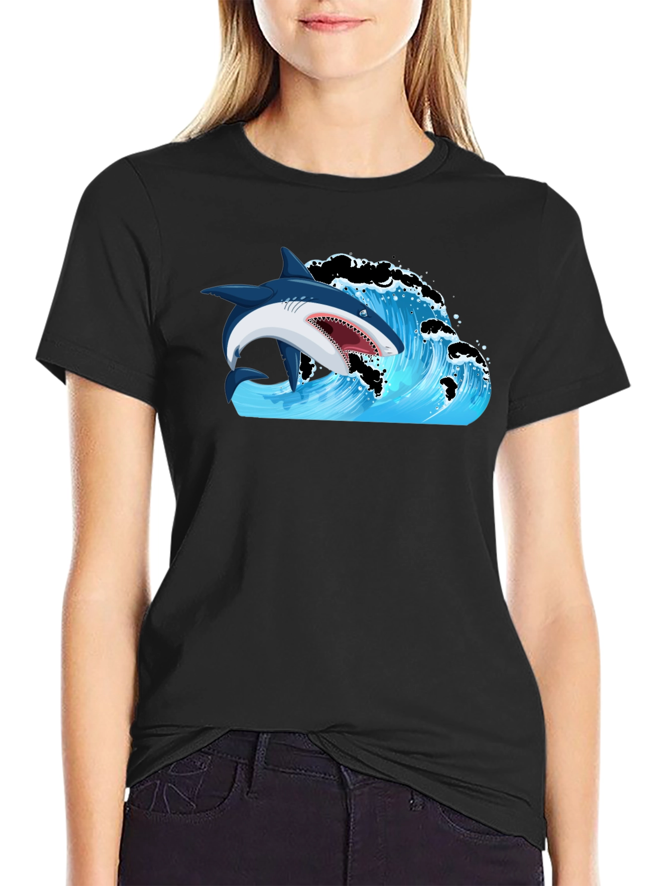 Shark Wave Graphic Print T-Shirt