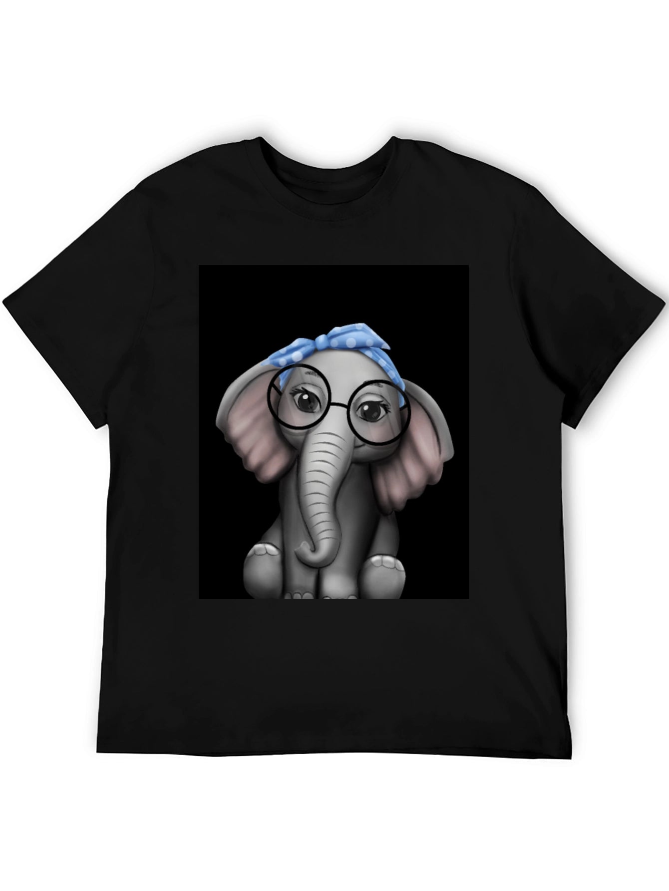 Elephant with Glasses Graphic Tee - Black T-Shirt