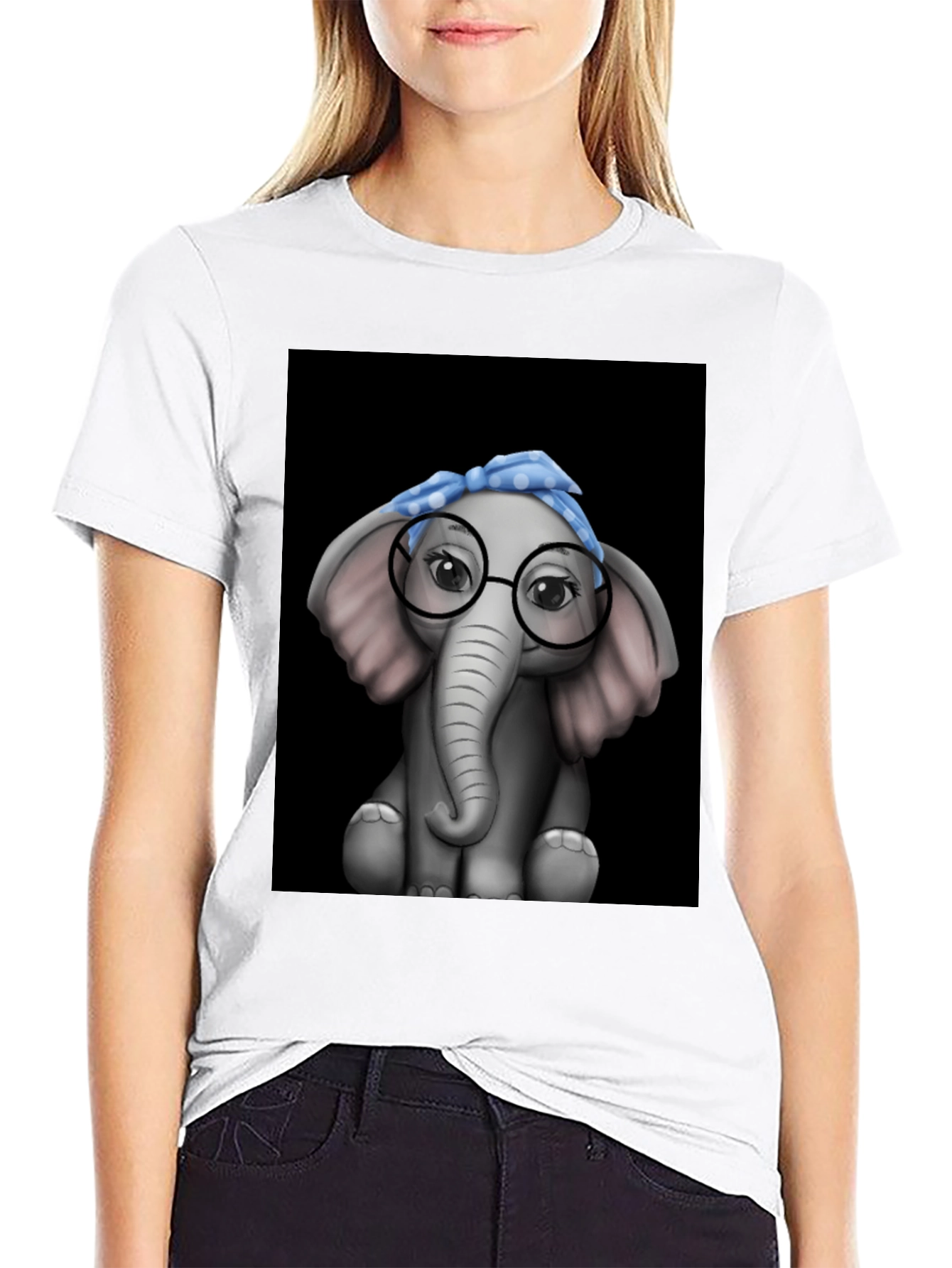 Elephant with Glasses Graphic Tee - Black T-Shirt