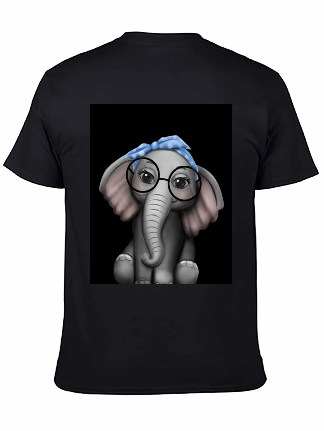 Elephant with Glasses Graphic Tee - Black T-Shirt