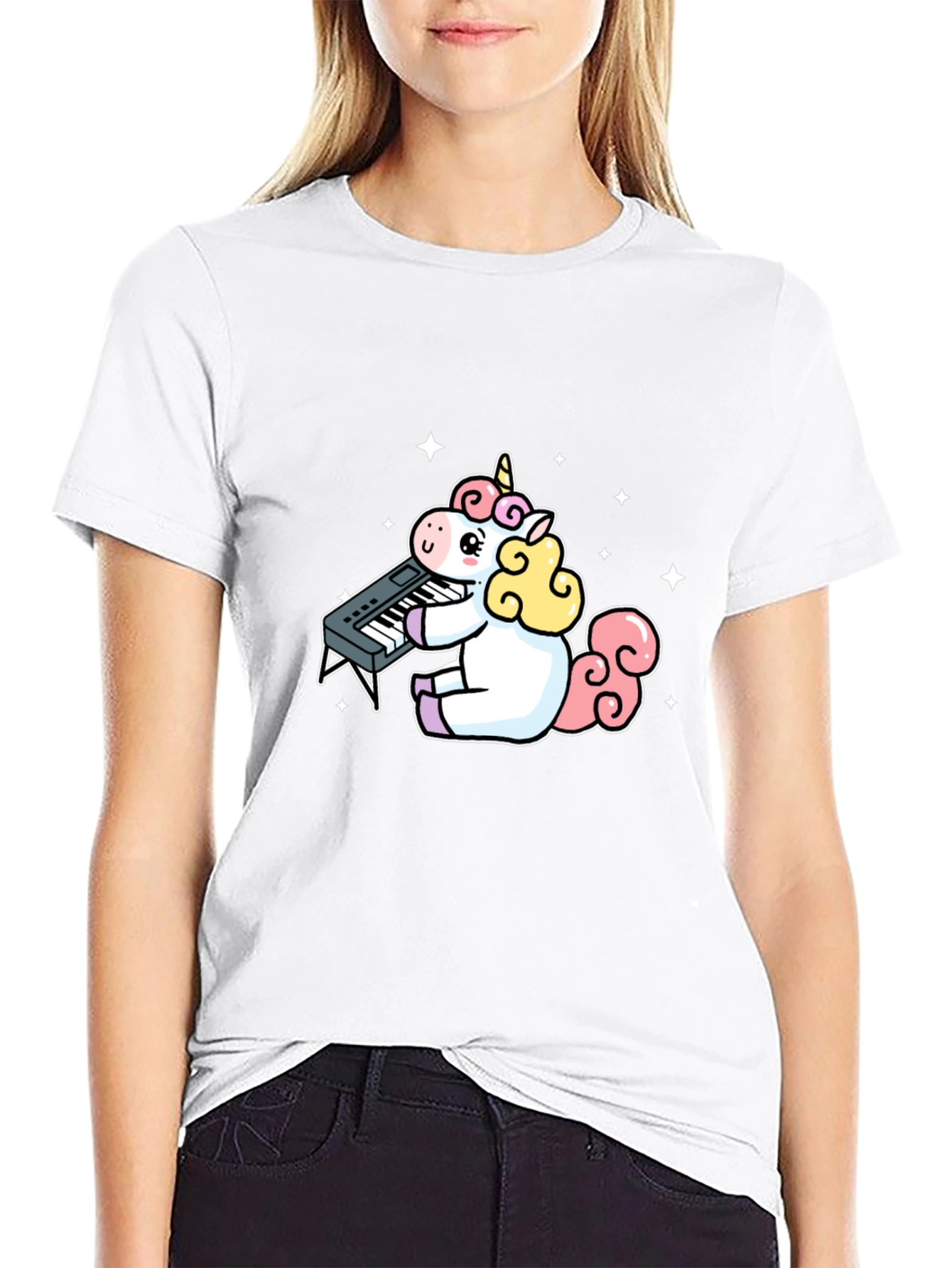 Unicorn Playing Piano Black T-Shirt