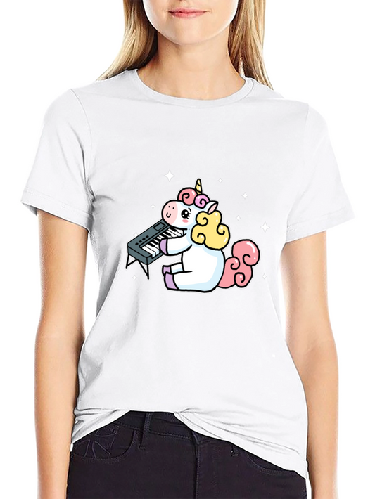 Unicorn Playing Piano Black T-Shirt