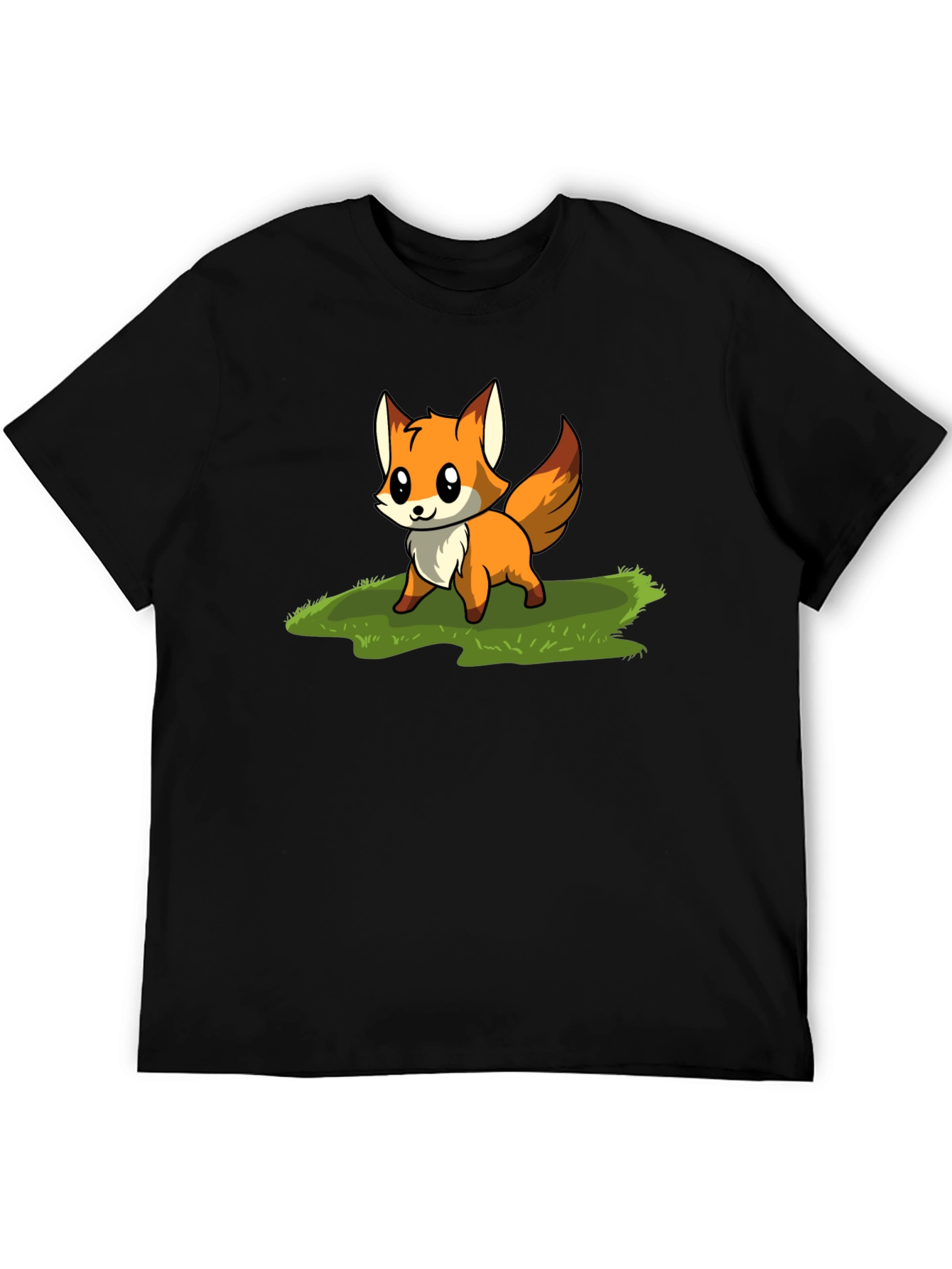 Cute Fox Cartoon Graphic T-Shirt - Black