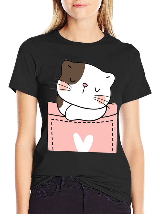 Cute Cat Pocket T-Shirt - Kawaii Kitten Tee