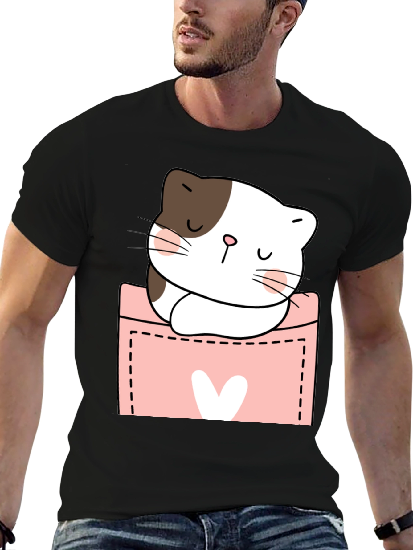Cute Cat Pocket T-Shirt - Kawaii Kitten Tee