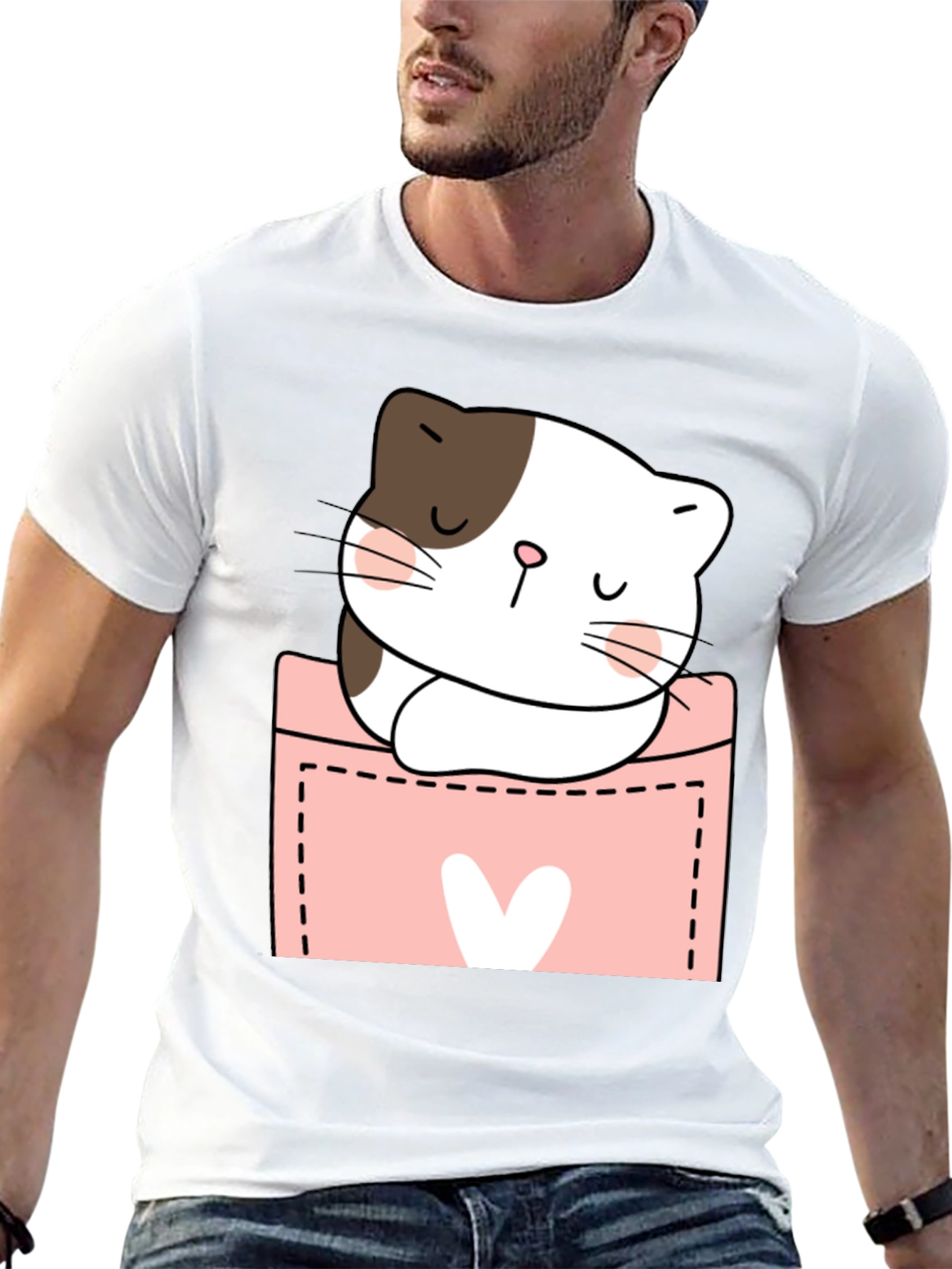 Cute Cat Pocket T-Shirt - Kawaii Kitten Tee