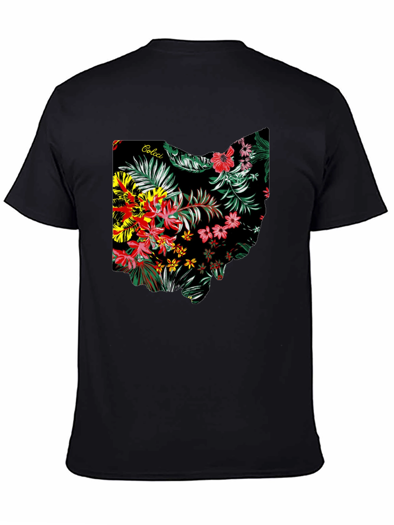 Floral Ohio State Map Mens Black T-Shirt