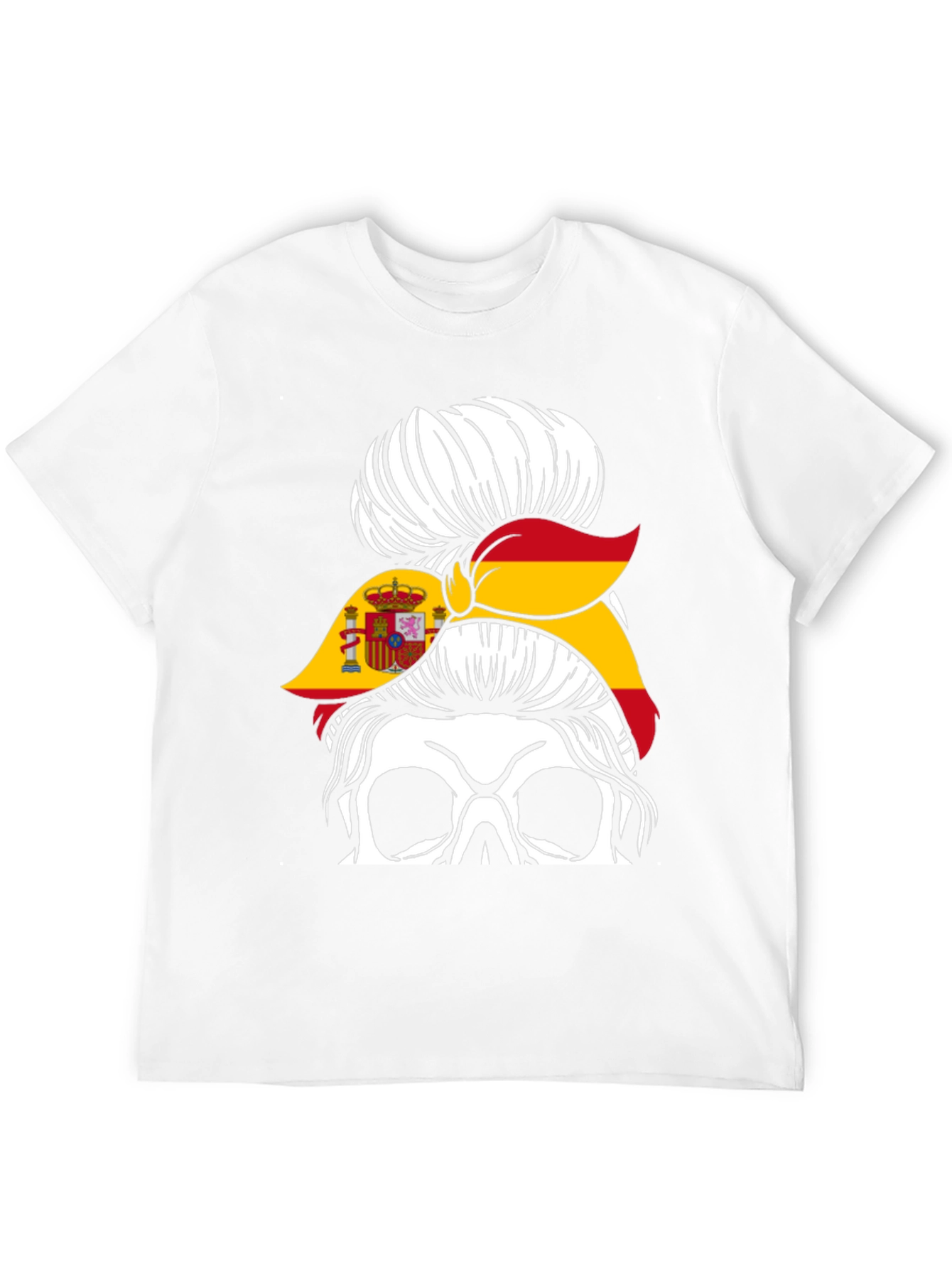 Spain Flag Skull Messy Bun T-Shirt