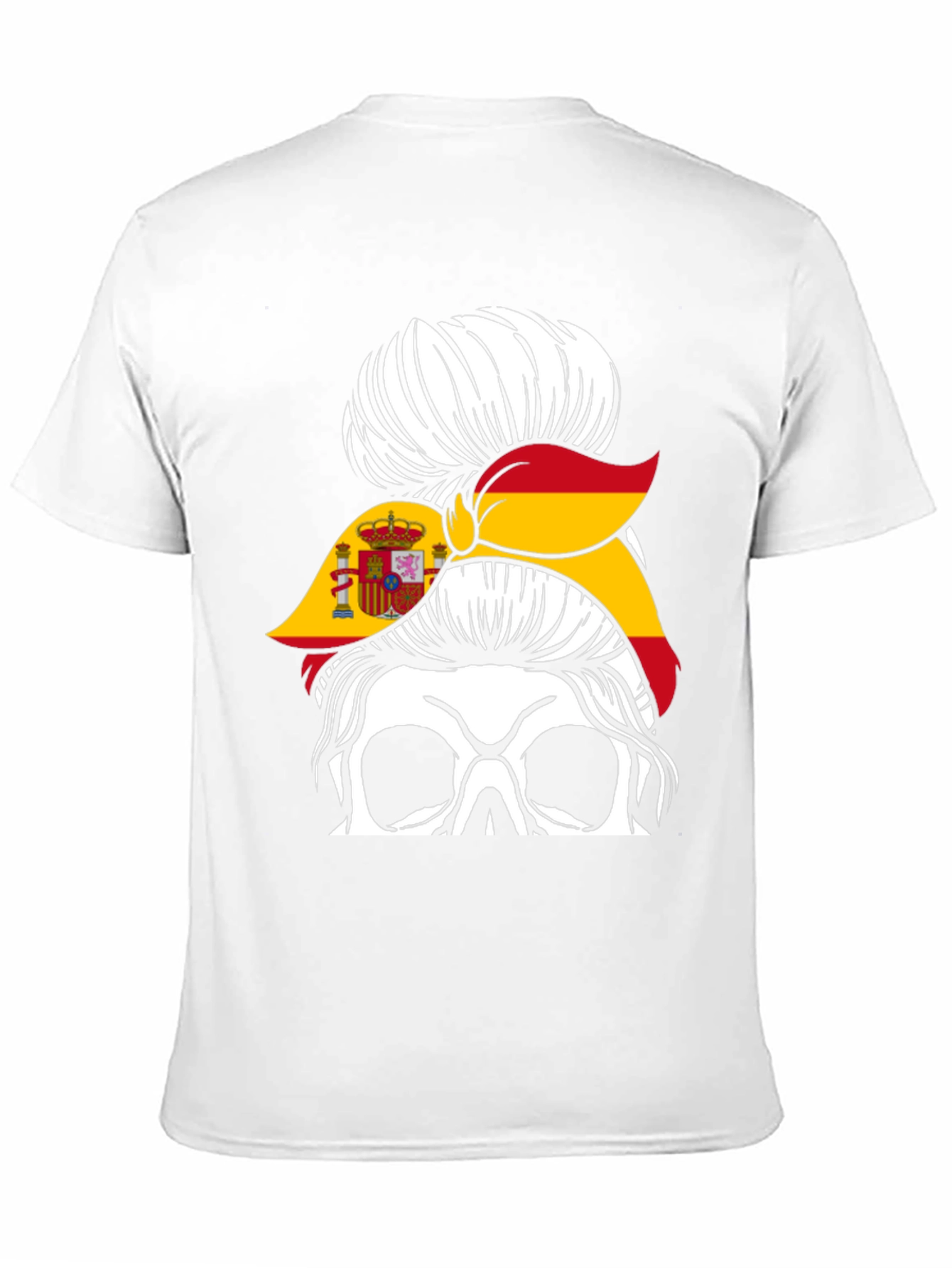 Spain Flag Skull Messy Bun T-Shirt